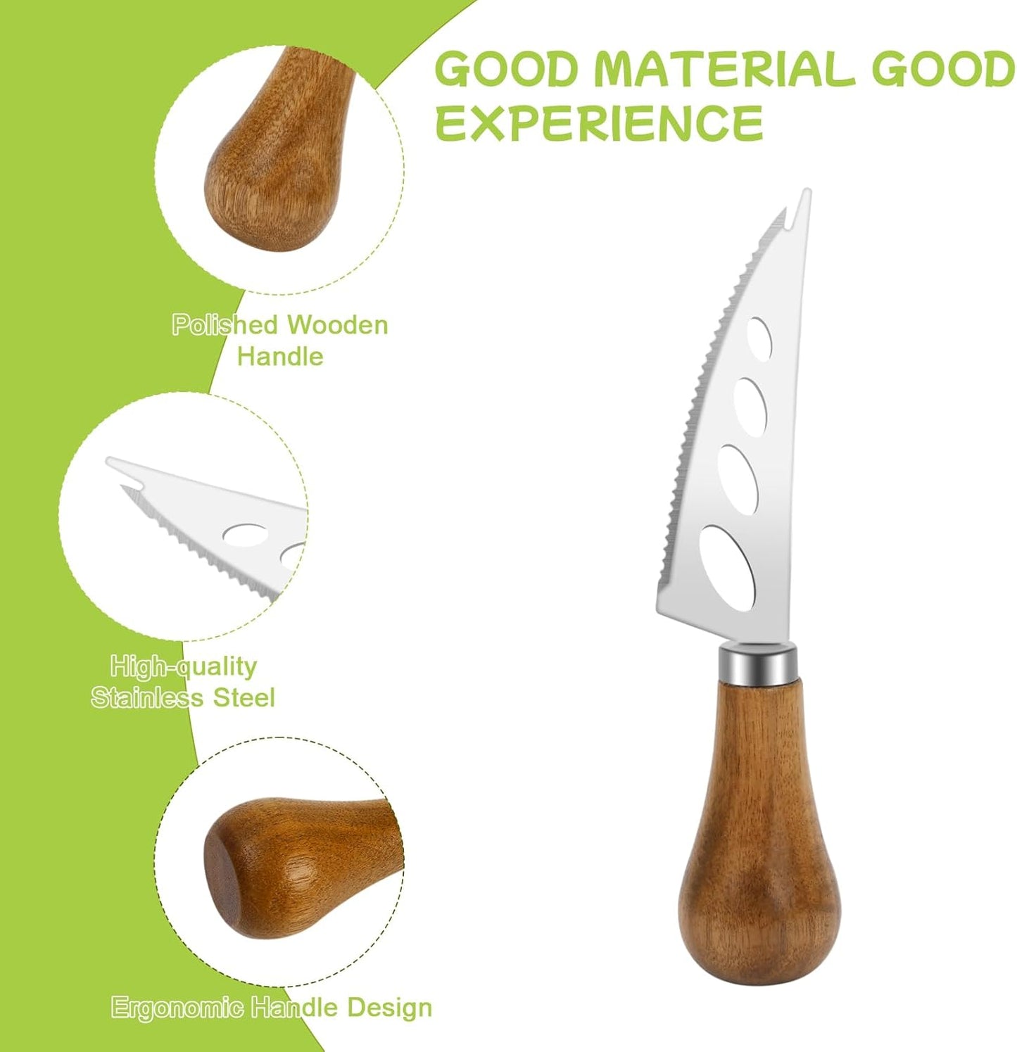 7-Piece Cheese Knife Set, Premium Stainless Steel Cheese Knives with Acacia Wood Handle and Cheese Slicer, Cheese Spreading Knife for Charcuterie Boards and Cutlery Gift Set