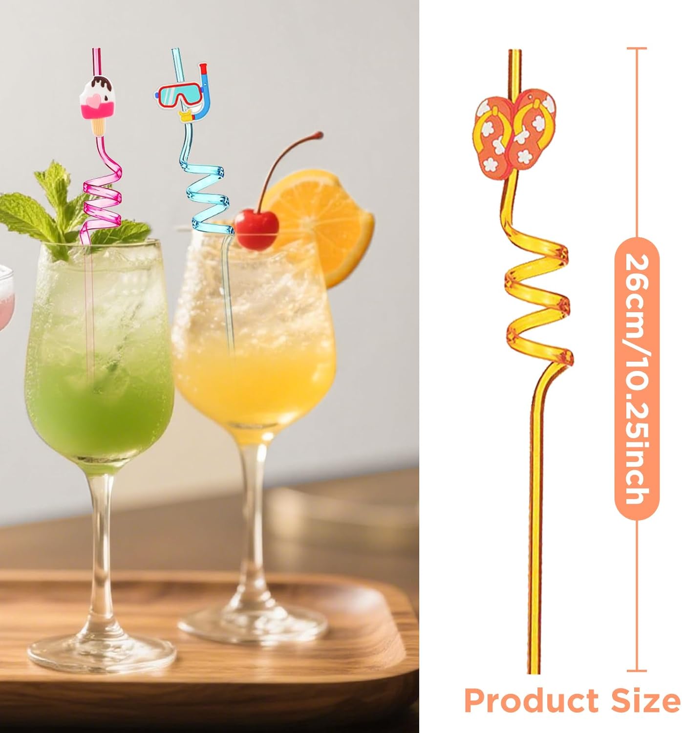 QKP 16PCS Reusable Ice Cream Beach Straws, Swirly Drinking Straws for Party Supplies, Birthday Party Favors with 2 PCS Cleaning Brushes(Blue + Pink)