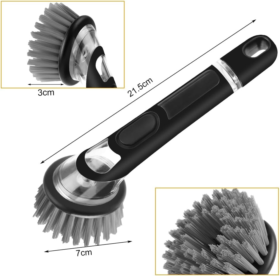 AUAUY Dish Brush with Soap Dispenser, Advanced Soap Control Dishwashing Brush, Dish Scrub Brushes with Handle, Kitchen Scrubbers for Dishes, Pan, Pot, Sink Cleaning Brushes