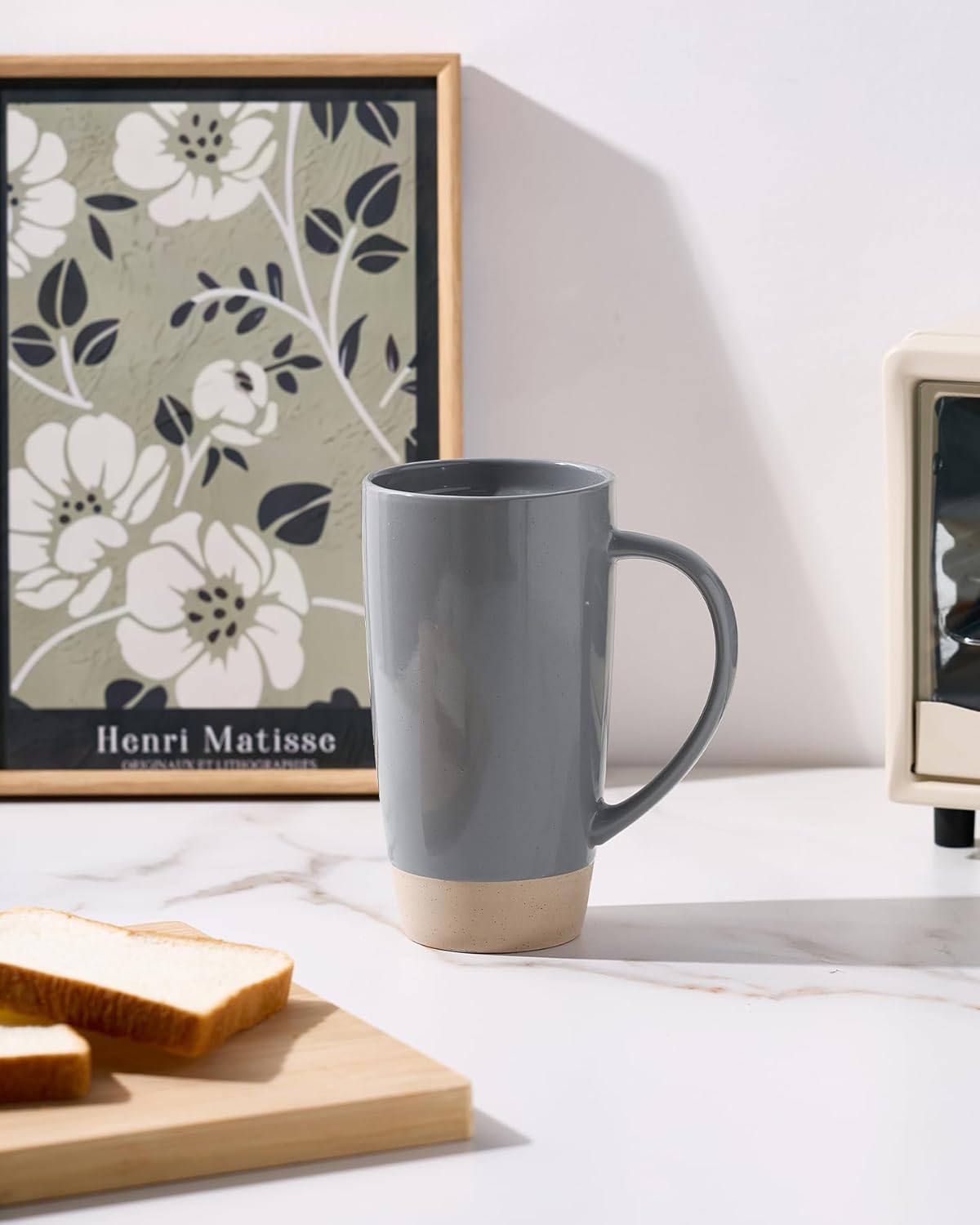 famiware Milkyway Coffee Mugs, 20oz Large Coffee Mug, Ceramic Mug Set of 2 with Lid, Cup Set with Handle for Latte, Tea, Cocoa, Milk, Home & Office, Dark Gray