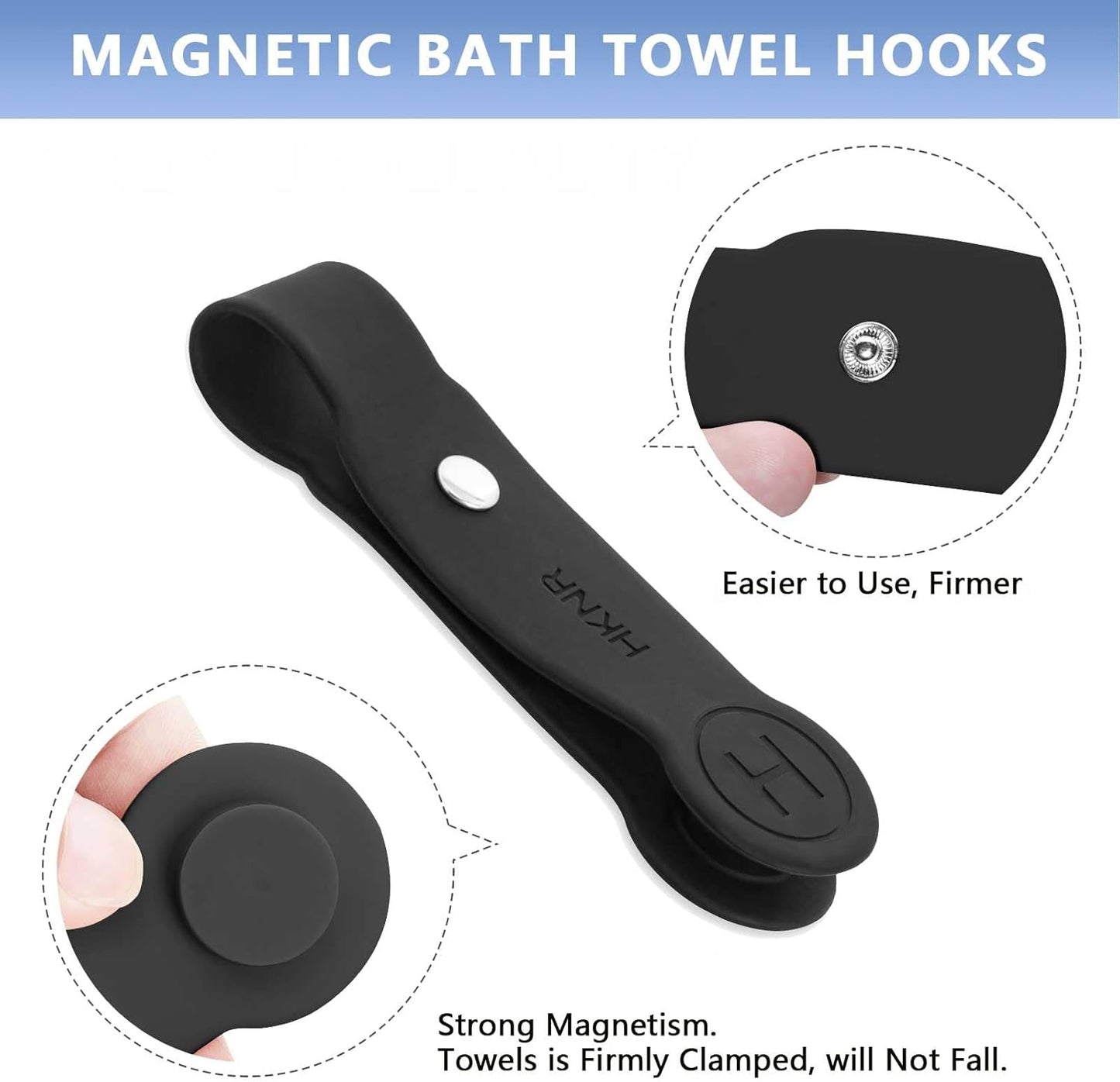 2 Pcs Strong Magnetic Towel Clips for Kitchen, Waterproof Silicone Towel Holder, Multi-Purpose Towel Holder for Bathroom, Kitchen, Outdoor Use (Black)
