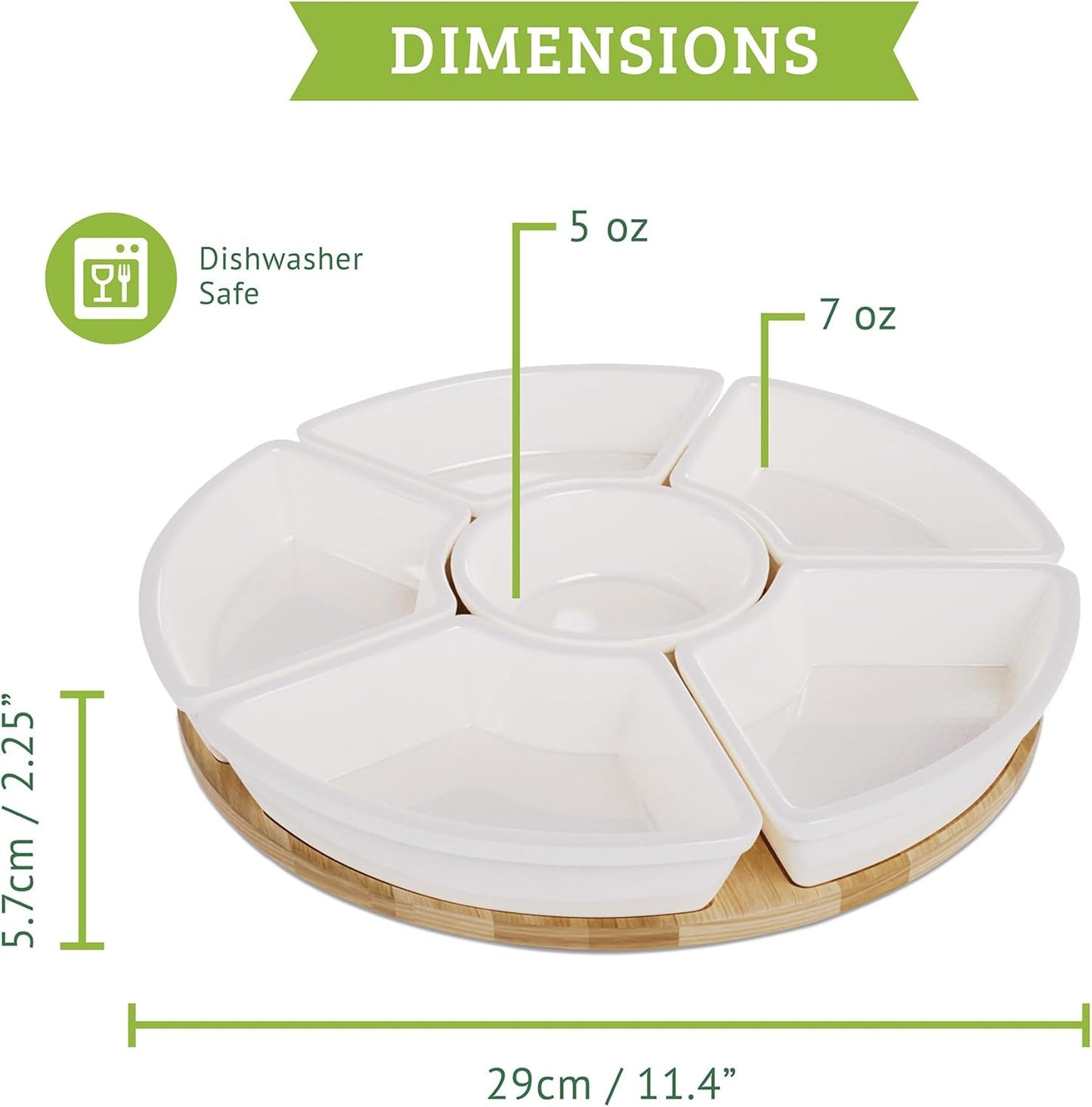Ceramic Taco Serving Platter - Divided Serving Tray for Taco Tuesday Lazy Susan Taco Bar - Chip and Dip Serving Set for Party - Appetizer Serving Tray for Salsa, Snacks (10 in)