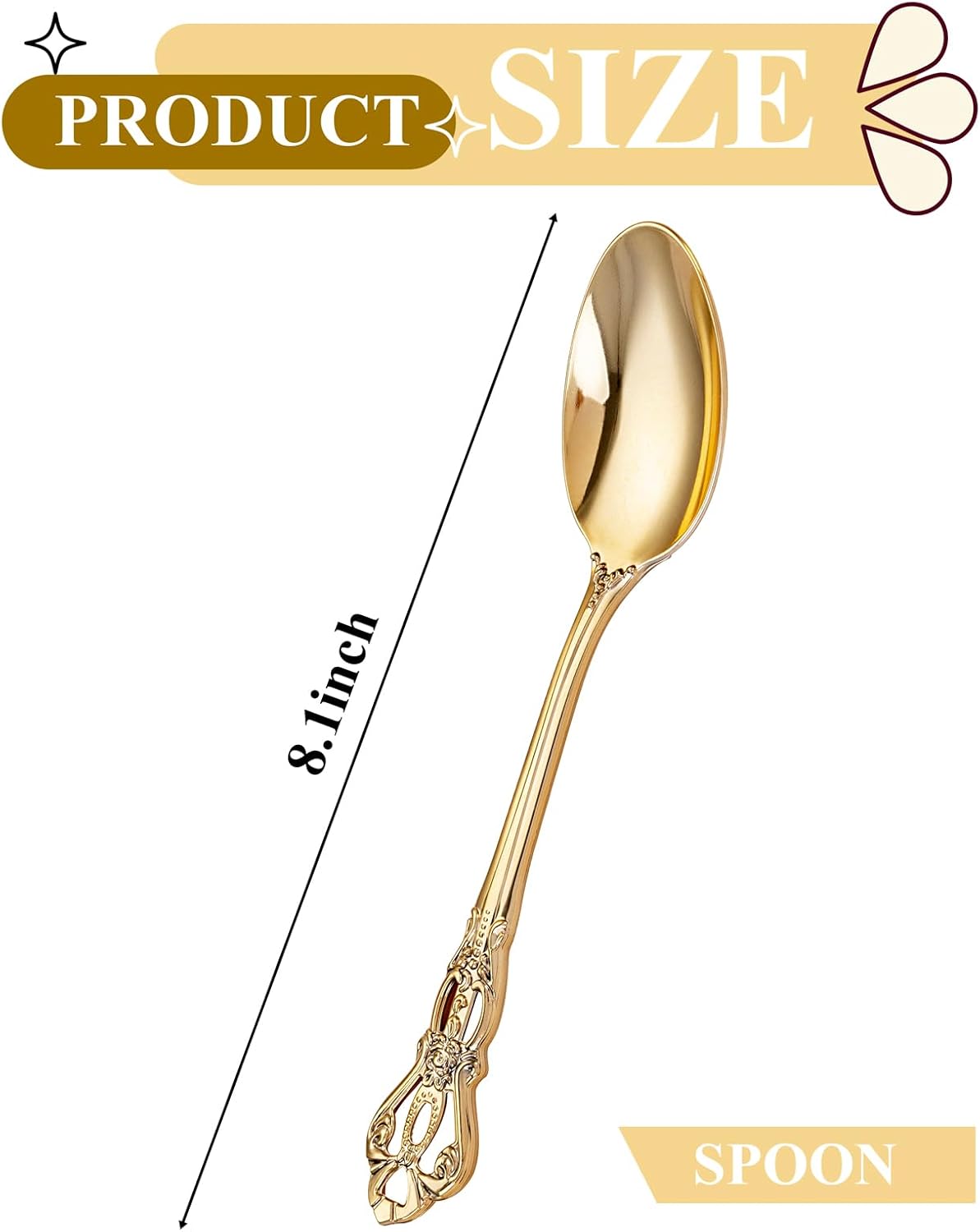 150PCS Gold Plastic Spoons - Gold Spoons Disposable - 8.1 Inch Heavy Duty Plastic Silverware - Heavyweight Elegant Disposable Utensils for Catering, Parties, Dinners, Weddings