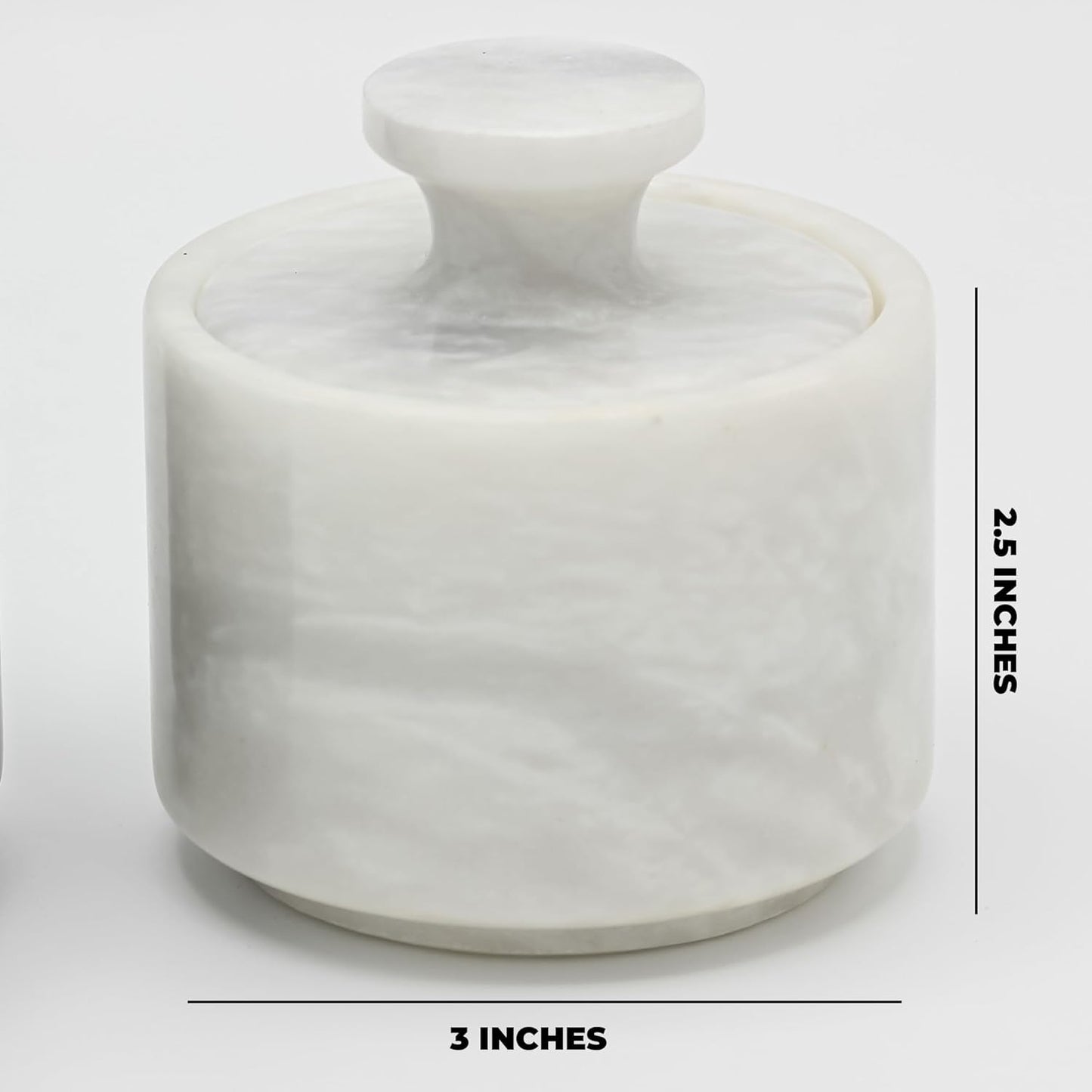 Marble Salt Cellar With Lid- Pack Of 2 Marble Salt And Pepper Bowls- Salt Holder With Lid To Put Salt, Paprika, Pepper, And Spice (White & Black, Style 01)