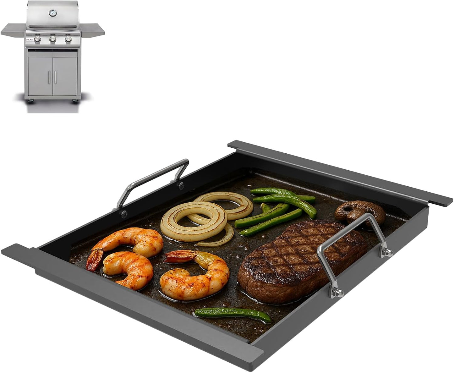 Half Size Griddle Insert for Blaze Grills 3, 4, 5 Burner Natural Gas Grill, Carbon Steel Flat Top Griddle Plate for Summerset Sizzler 32" & 40" and AOG 24'' T Series, RCS 32" Grill, 17.9''L x 14.5''W