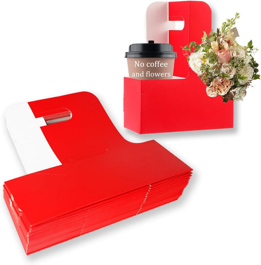 Cup Holder with Handle Disposable Drink Carrier Coffee Beverage Holders Red