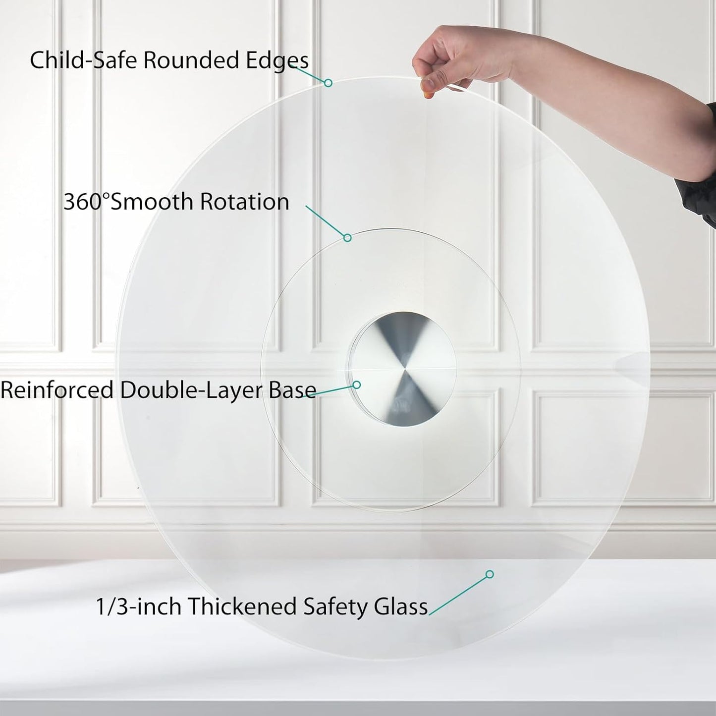 24" Tempered Glass Lazy Susan Turntable for Dining Table Large Tabletop 360° Rotating Tray Clear Serving Plate - Perfect for Family Gatherings, Banquets, and Weddings