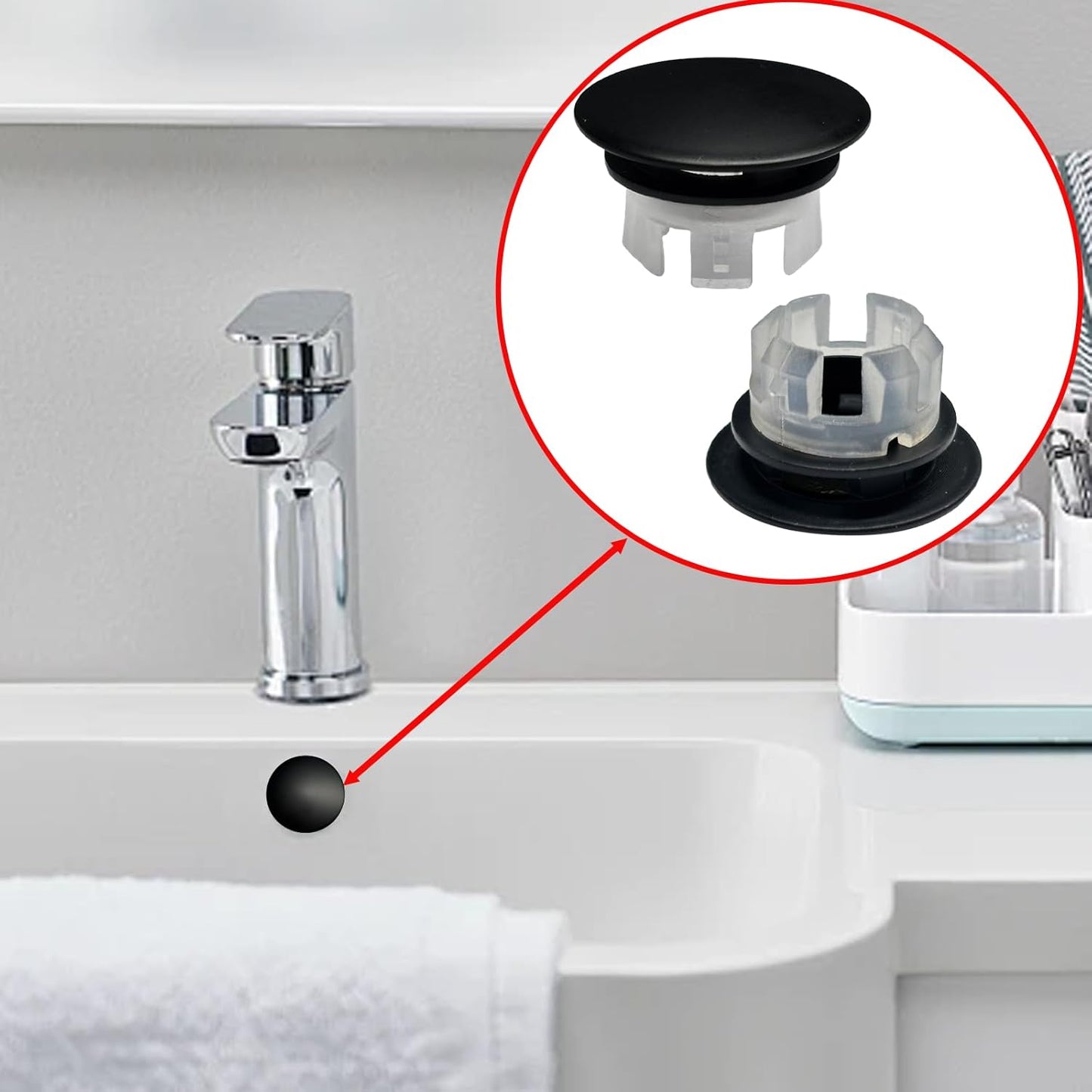 2 Pack Sink Basin Overflow Trim Ring,Solid Brass Bathroom Sink Trim Overfollow Cover,Bathroom Kitchen Sink Trim Overflow Cover Insert in Hole Round Caps(Black)