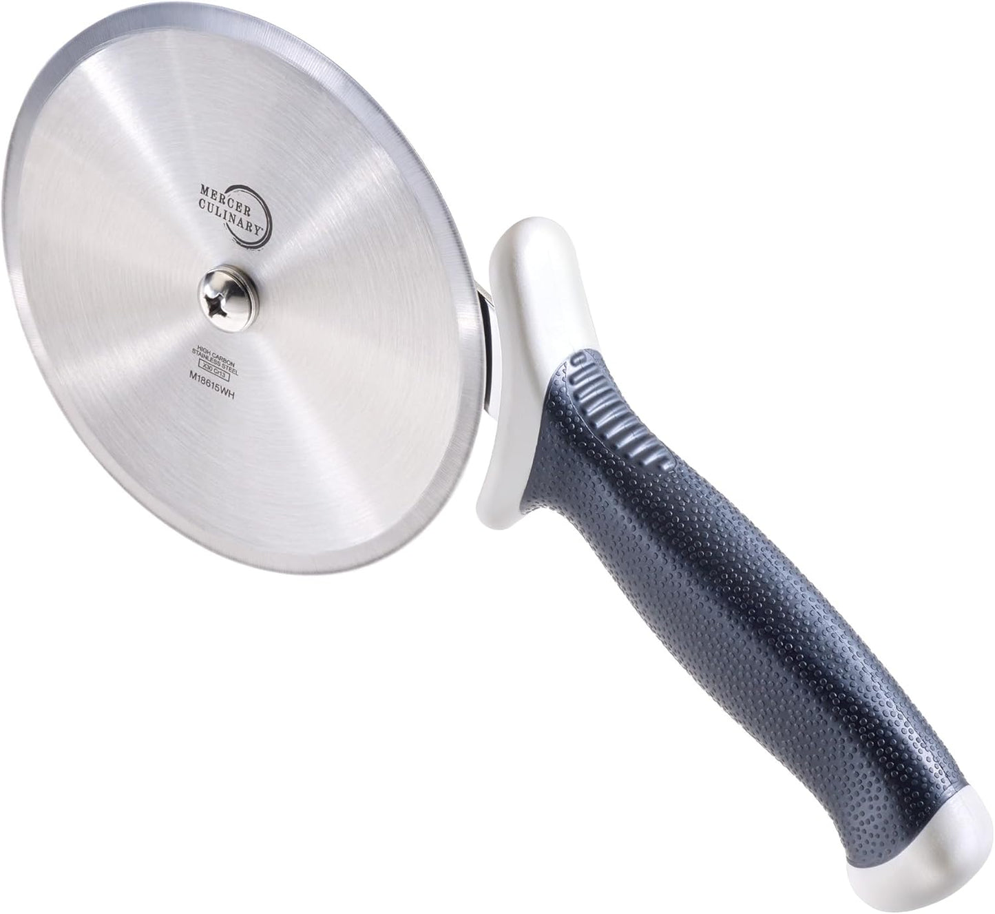 Mercer Culinary Millennia Pizza Cutter with White Handle, 5 Inch Wheel, Stainless Steel
