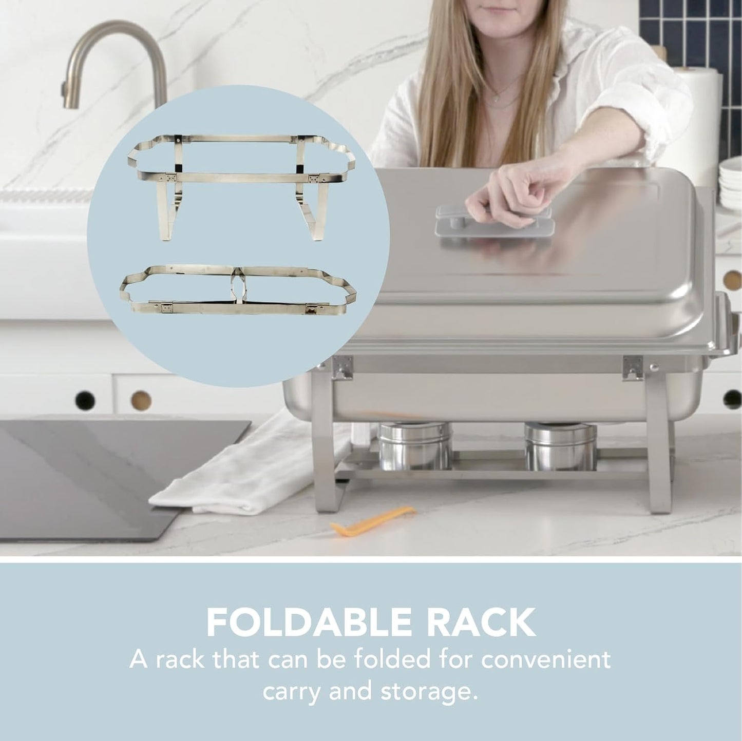 70012-Gray 2 Pack 8QT Chafing Dish High Grade Stainless Steel Chafer Complete Set, 8 Qt, Alpine Gray Handle