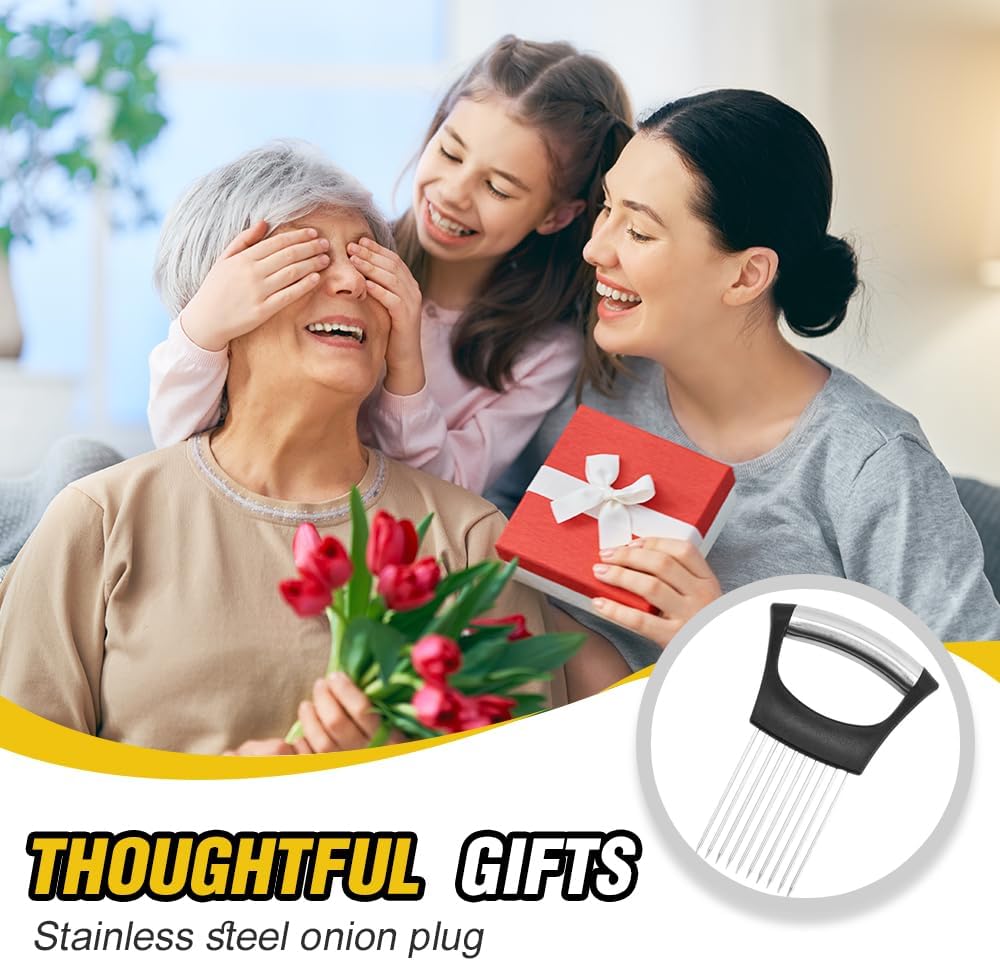 Onion Holder for Slicing, Stainless Steel Onion Slicing Rack, 2024 Upgraded Slicer, Lemon Slicer Vegetable Cutter, Home Kitchen Tools, Fruit, Lemon Slice Aids (Square-1pc)