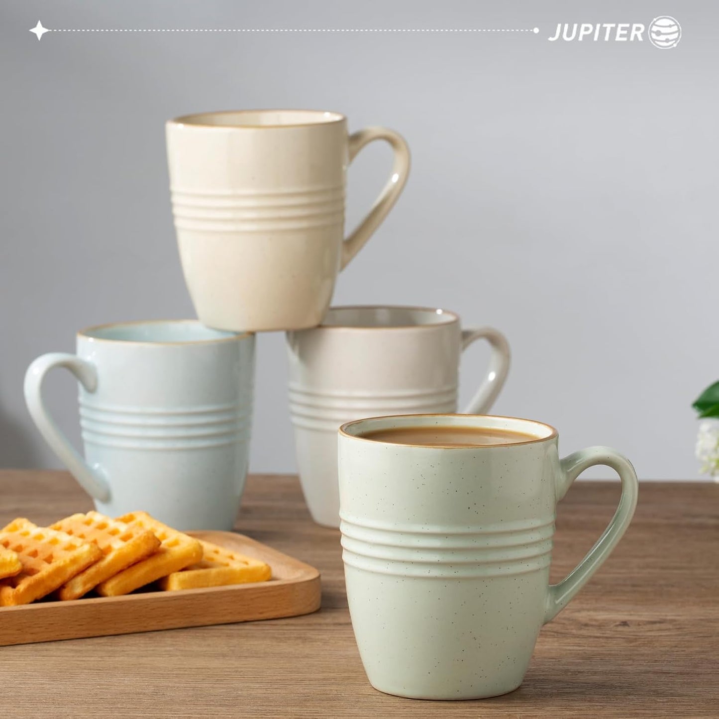 famiware Jupiter Coffee Mugs Set of 4, 14 OZ Coffee Mug, Microwave and Dishwasher Safe, Coffee Cups with Handle for Coffee, Tea, Cocoa, Milk, Multi-color