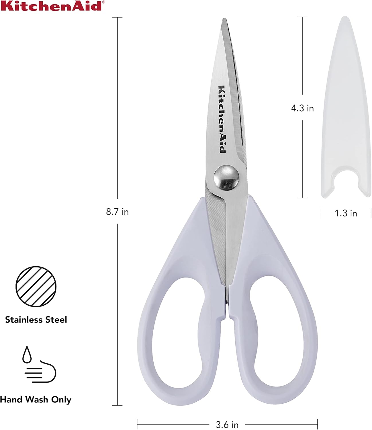 KitchenAid All Purpose Kitchen Shears with Protective Sheath Durable Stainless Steel Scissors, Dishwasher Safe, Soft Grip Comfort Handle, 8.72 Inch, Lavendar Cream