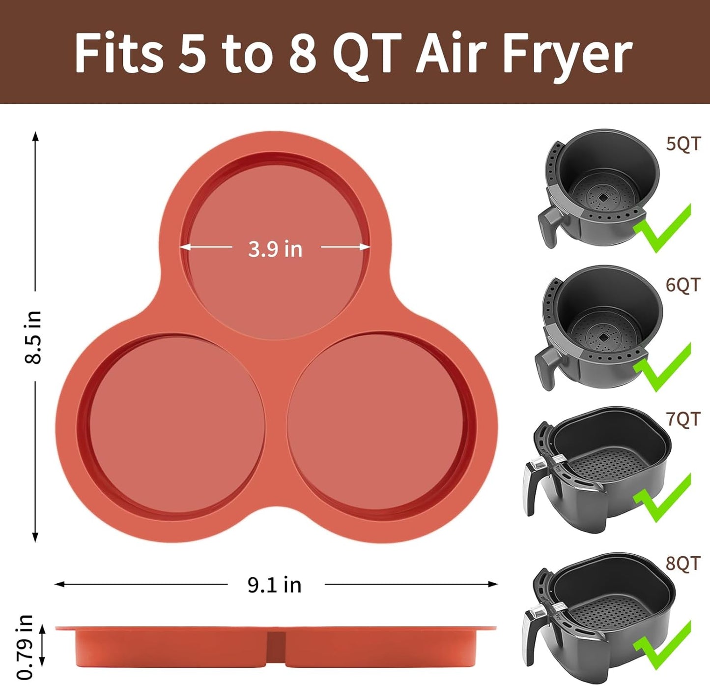 JOERSH 2-PK Air Fryer Egg Mold, 4 Inches Round Egg Bites Silicone Molds, Air Fryer Baking Pan Non-Stick for Breakfast Sandwiches, Hamburger Buns, Pancake, Jumbo Muffin Tops