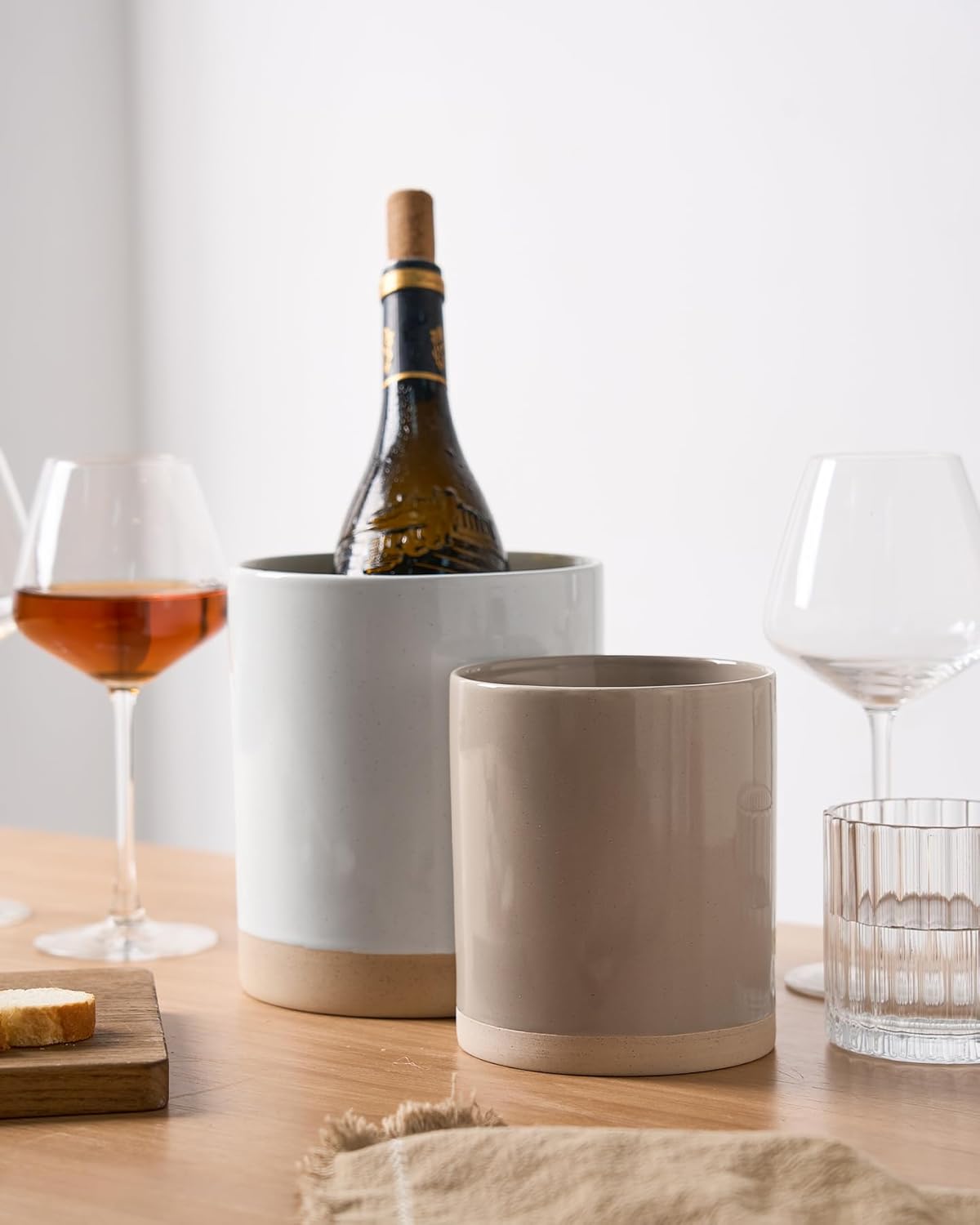 famiware Milkyway Kitchen Utensil Holder for Countertop, Ceramic Cooking Utensil Crocks for Kitchen Counter, Utensil Organizer for Spatula & Spoon, Set of 2, White and Cinnamon Brown