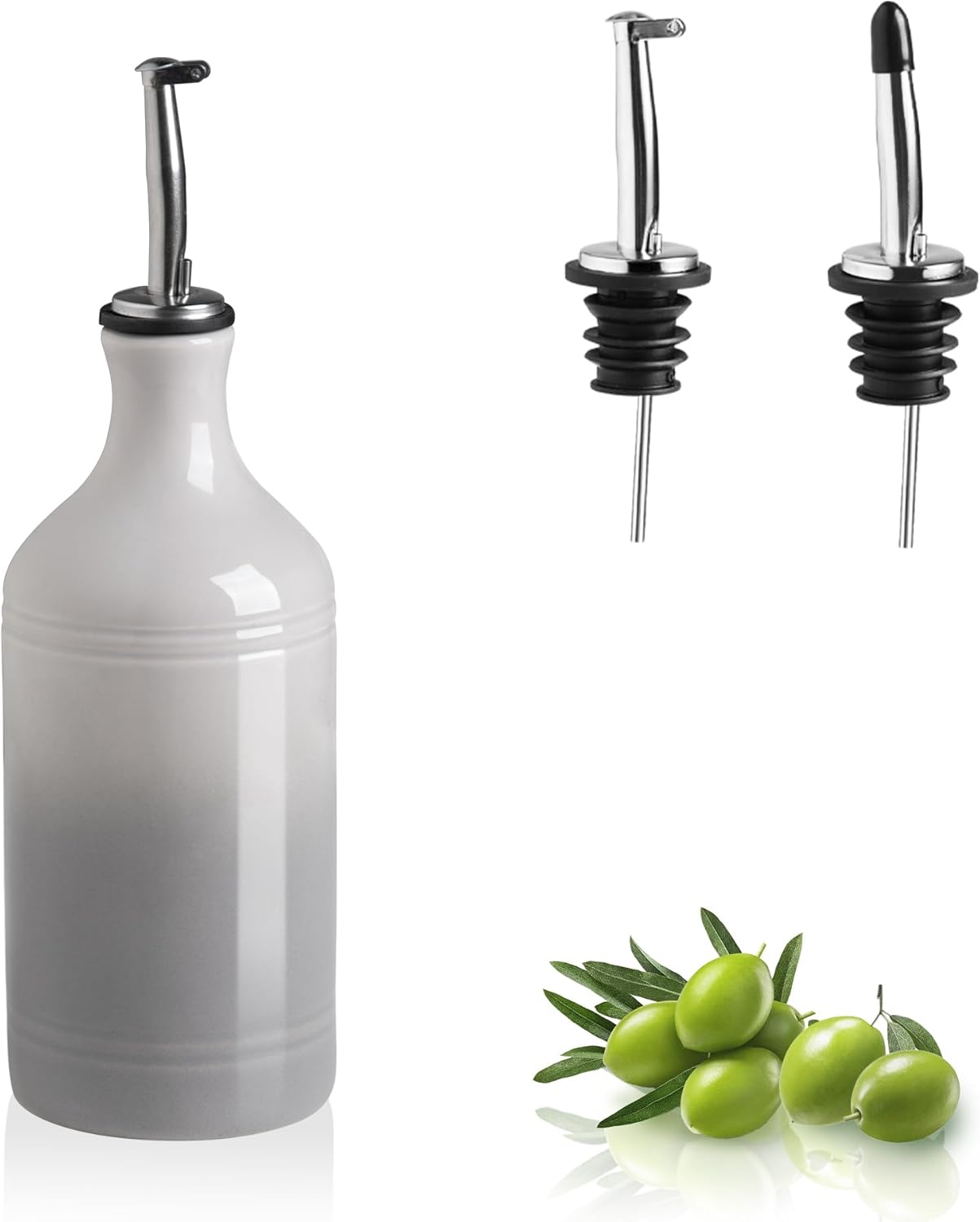 Sweejar Ceramic Olive Oil Dispenser Bottle, Opaque Oil Cruet Protects Oil to Reduce Oxidation, Suitable for Storage Vinegar, Coffee Syrups & Other Liquids, Pack of 1, 15.5 Fl Oz (Gradient Fog Gray)