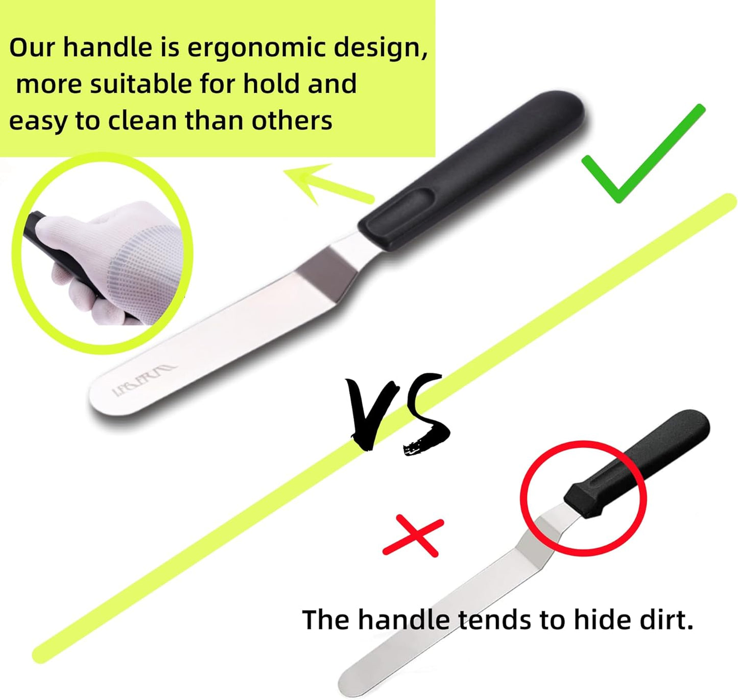 Cake Icing Spatulas with Non-Slip Handle 4 6 Inch Small Offset Palette Knife for icing smoother, Flat Pallet Knives for Baking or Frosting, Stainless Steel Cake Decorating Spatulas Angled Spatula