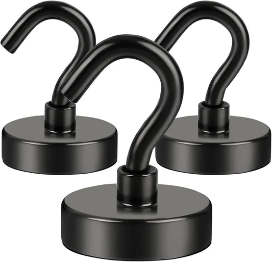 DIYMAG Hooks for Hanging String Lights, Black Magnetic Hooks 30lbs+ Magnet Hook 2025 Cruise Cabin Ship Essentials Heavy Duty Strong Magnets Refrigerator Fridge Classroom Kitchen Grills Home 3PCS