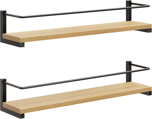 OROPY Spice Rack Wall Mounted, Rustic Wood Hanging Rack for Over The Stove, Kitchen Wall, 2 Pack