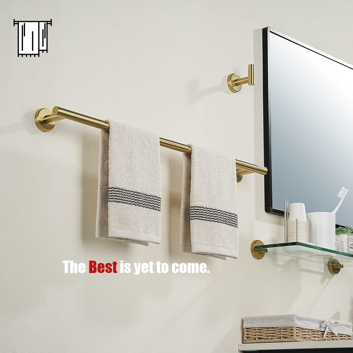JQK Bath Towel Bar, 27 Inch Brushed Light Gold Towel Rack Bathroom, 304 Stainless Steel Thicken 0.8mm Towel Holder Wall Mount, Useable Length 24 Inch, TB110L24-BG