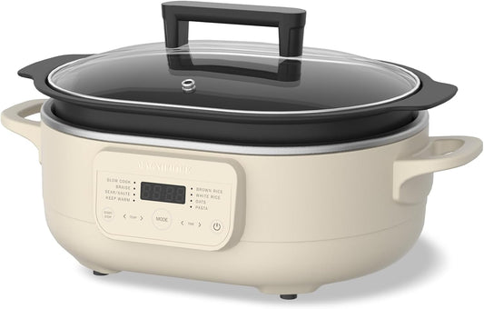 6 Quart Slow Cooker, with 8-in-1 Multi-Cooker, Casserole Programmable crock pot, Dutch Oven, Pasta, Nonstick, Oven Safe Pot to 500°F, Oatmeal