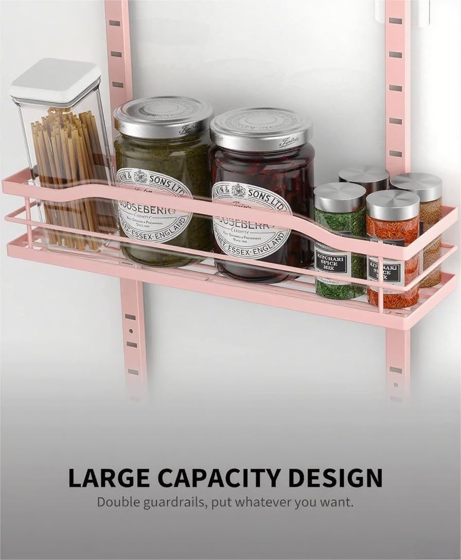 Moforoco Pink 9-Tier Over The Door Pantry Organizer, Pantry Organization and Storage, Black Hanging Basket Wall Spice Rack Seasoning Shelves