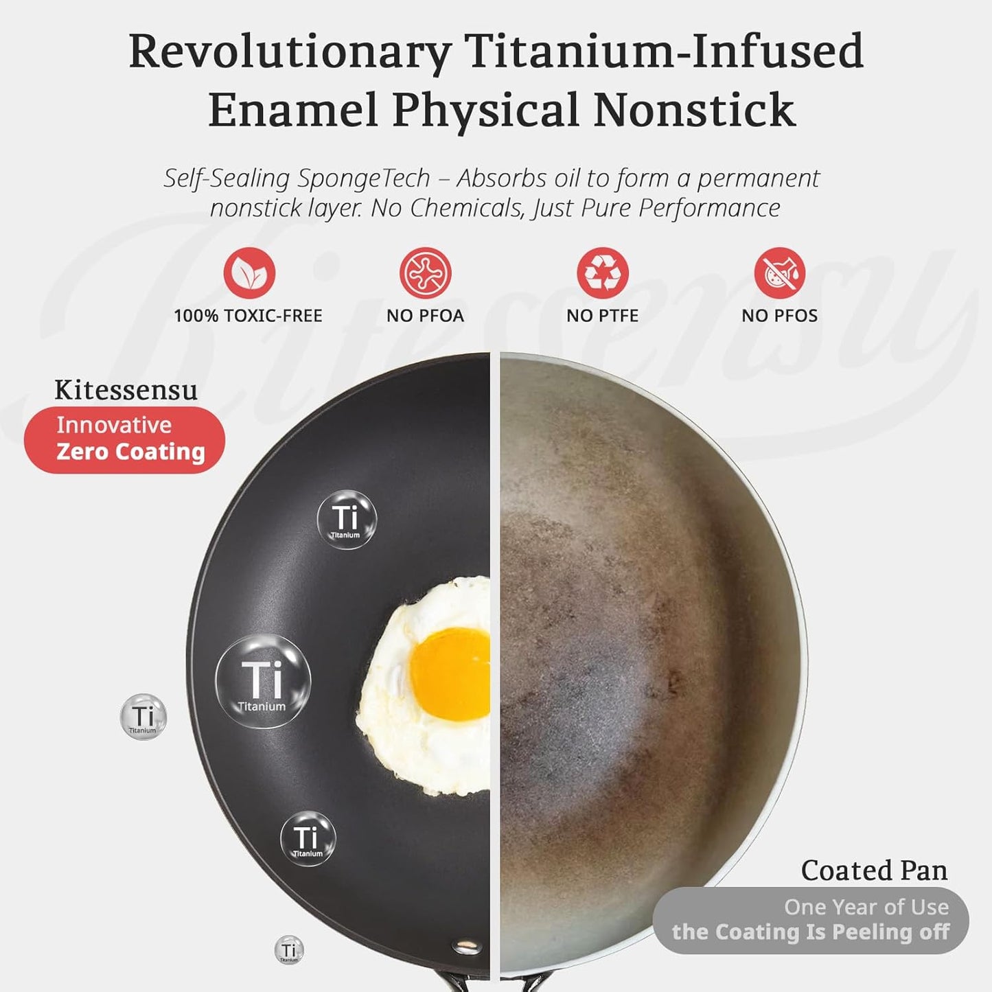 KITESSENSU Titanium Non Stick Frying Pan 8' - Deep Enameled Cast Iron Skillet - Cast Iron Pan for Compatible With All Stovetops - Gradual Burgundy Red