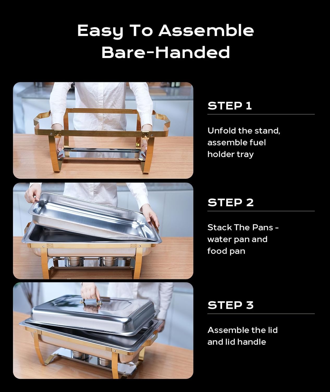 Chafing Dishes for Buffet 4 Pack, 9QT [Elegant Gold and Silver Colors] Food Warmers for Parties Buffet [Sturdy and High Grade] Chafing Dish Buffet Set for Any Party with Complete Set