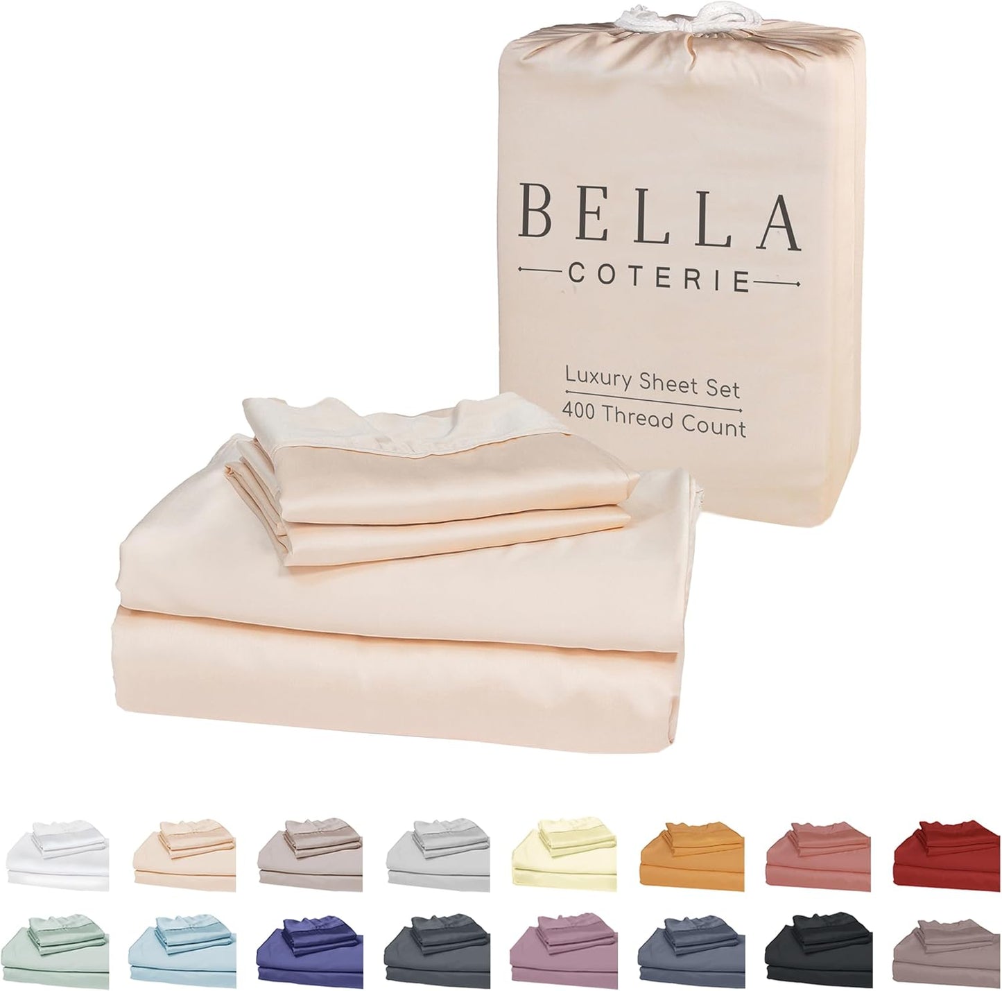 Bella Coterie Luxury Bamboo Viscose Full Size Sheet Set | 100% Organically Grown | Ultra Soft | Cooling for Hot Sleepers | 18" Deep Pocket [Champagne]