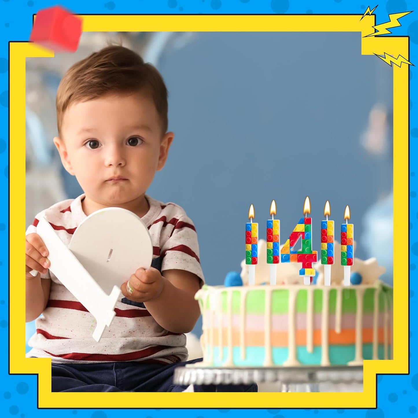 7 Pcs Building Block Themed Birthday Candles Set Building Blocks Number 4 Candle Cake Topper for Building Block Party Decoration Supplies (Number 4)