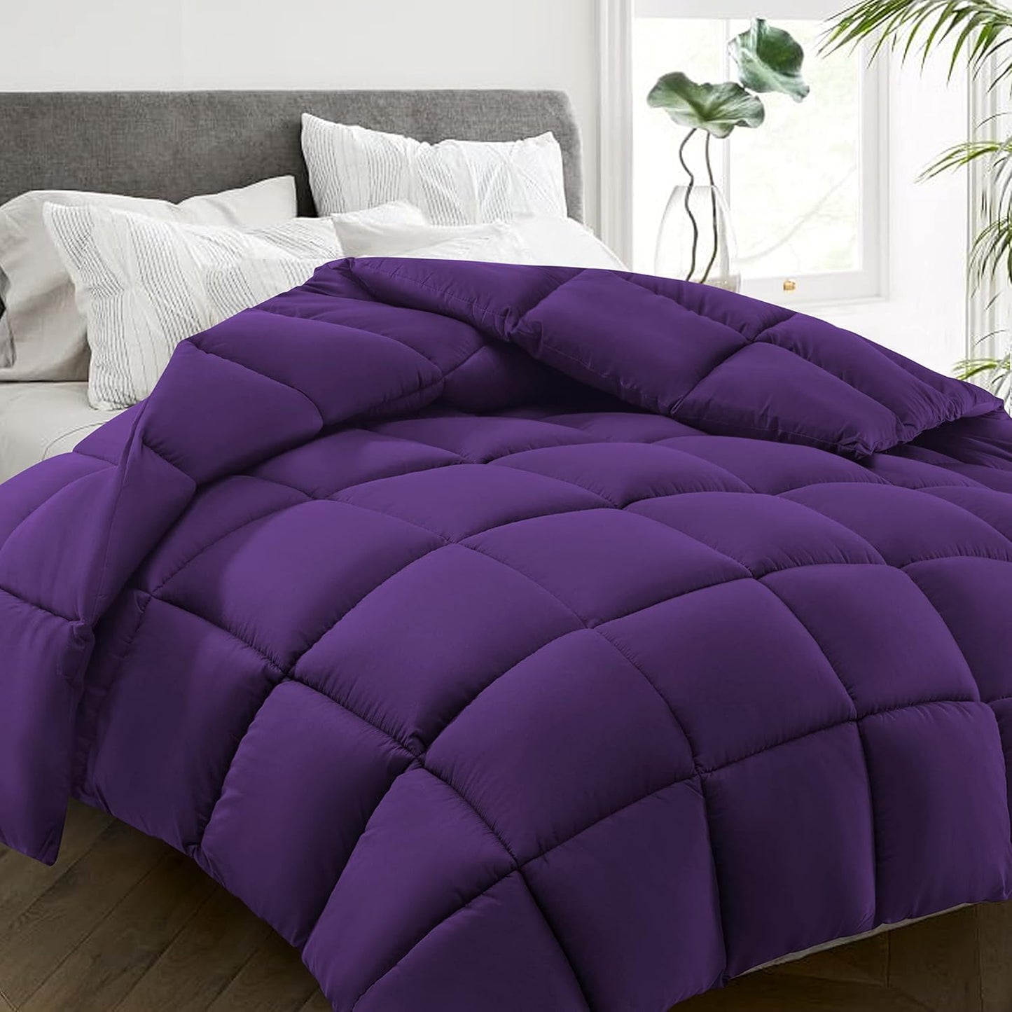 HYLEORY All Season King Size Bed Comforter - Cooling Down Alternative Quilted Duvet Insert with Corner Tabs - Winter Warm - Machine Washable - Purple