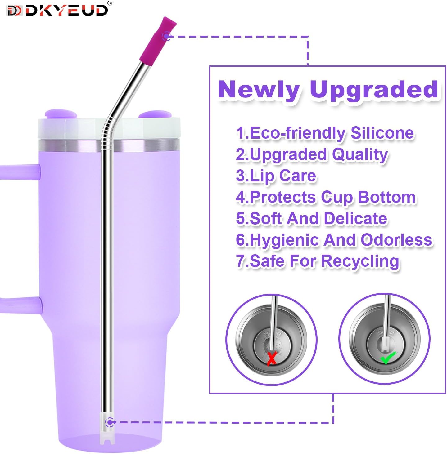 Newly Upgraded 10.5In Bent Metal Straws Reusable Set 6 PCS with 12 Silicone Accessories, 2 Straw Brush, 1 Storage Case, BPA Free, Eco-Friendly Stainless Steel Straws for 14, 20, 30,40 oz Tumbler