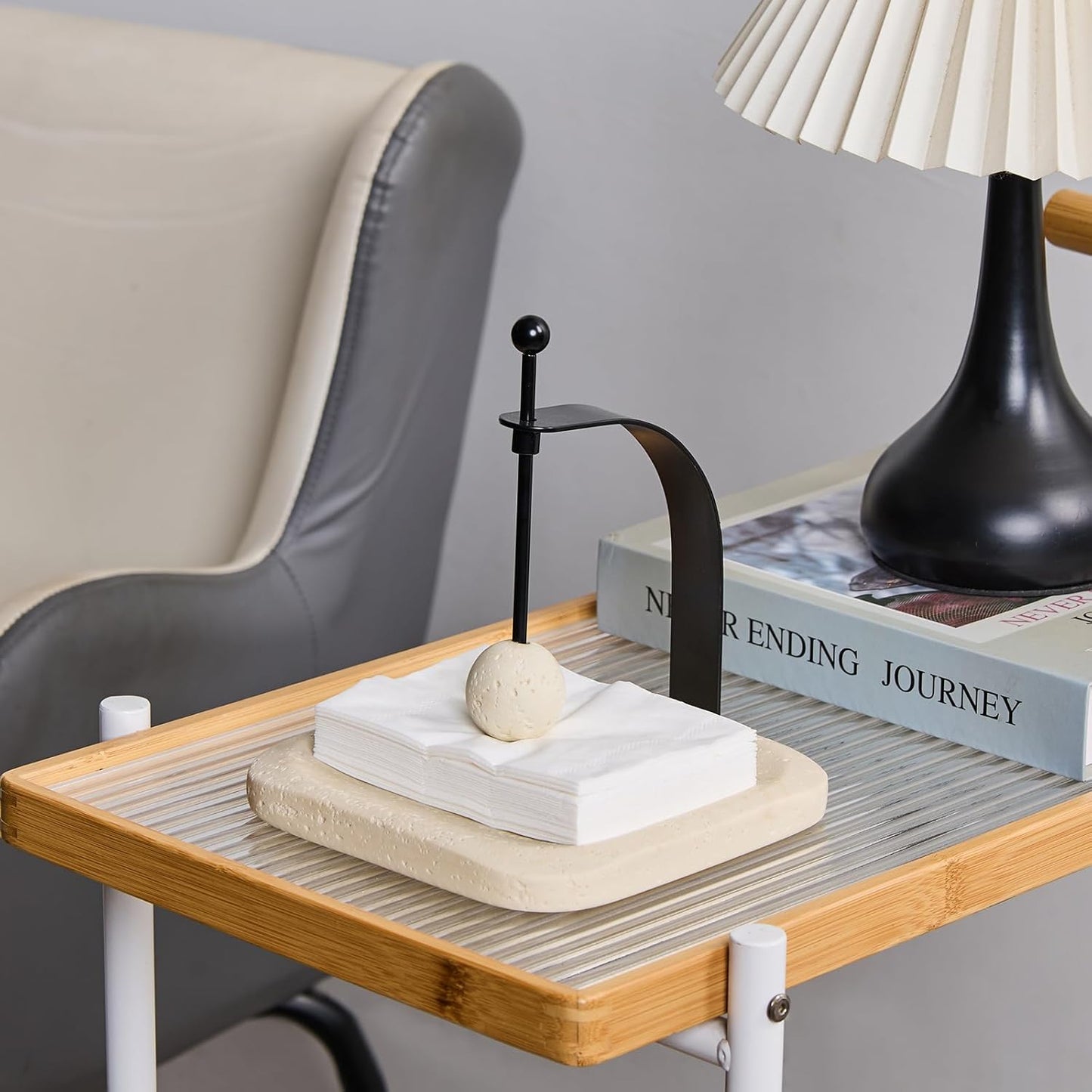 Natural Travertine Napkin Holder - Decorative Square Paper Napkin & Towel Holder for Kitchen, Restaurant, Bathroom - Durable Resin Table Organizer - Stylish Home Gift (Beige)