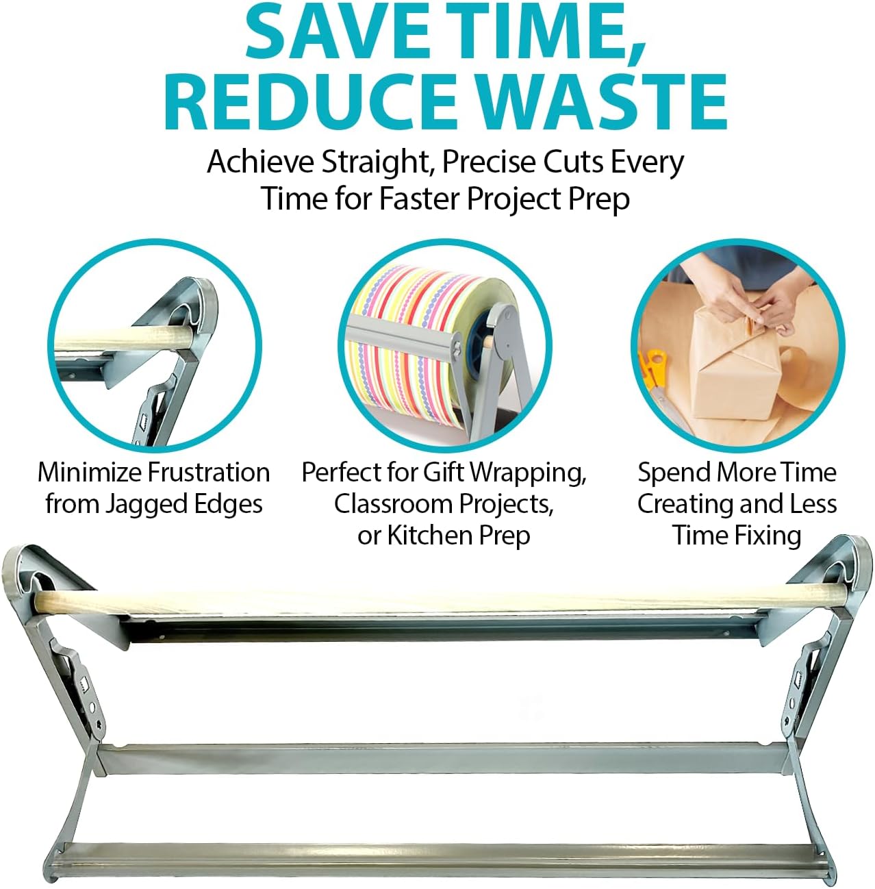 24" Wide Roll Paper Dispenser with Cutter for Desktop – Roll Dispenser with Straight Edge Cutter – Fits Craft, Freezer, Wrapping, Butcher Paper Roll or Cling Film – Heavy-Duty, Grey