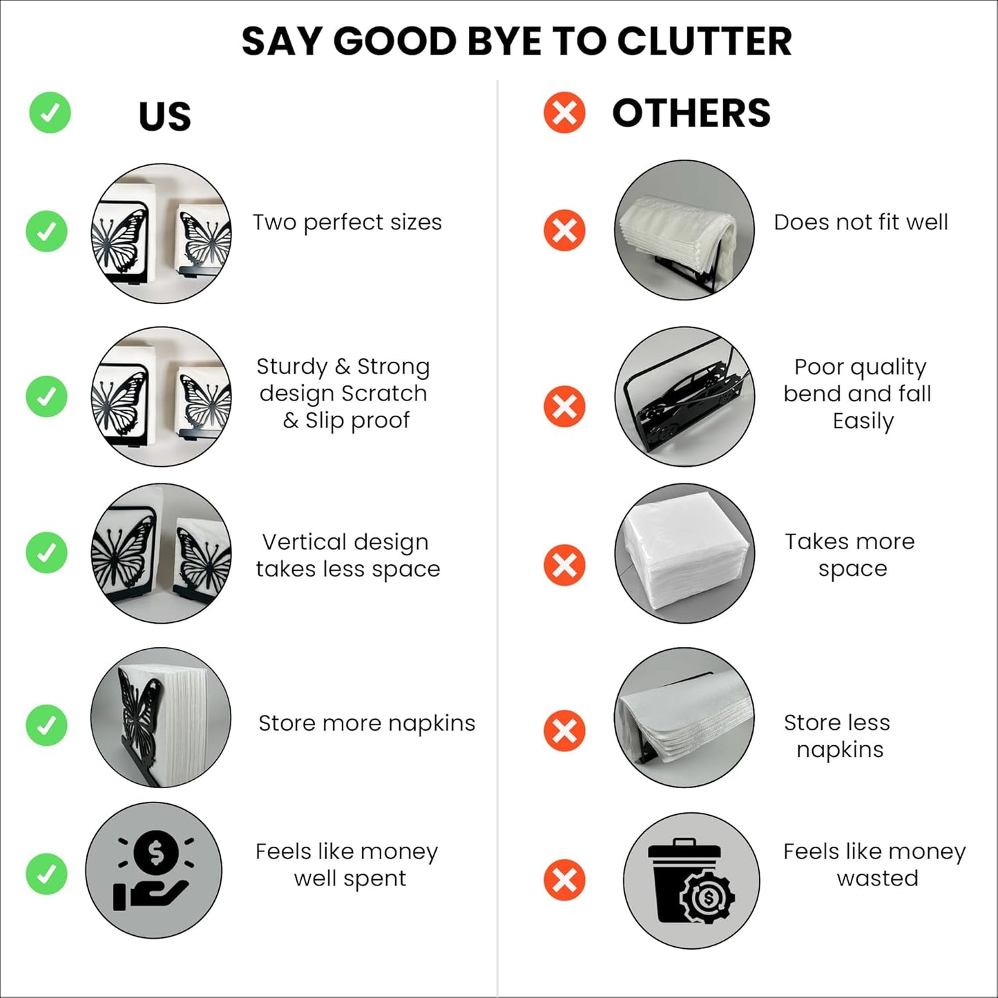 Butterfly Napkin Holder Set – 2 Pack Metal Stand for Everyday & Cocktail Napkins | Modern Black Decorative Coffee Filter Holder for Kitchen, Coffee Bar, Party, Dining Table & Gift