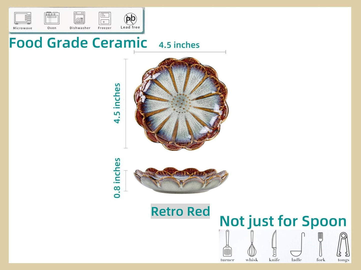 Ceramic Spoon Rest for Stove Top, Flower Cute Spoon Rest for Kitchen Counter, Cooking Spoon Holder for Kitchen Counter, Utensil Rest Spatula Rest Ladle Holder Tong Rest, 1 PC (Retro, Red)