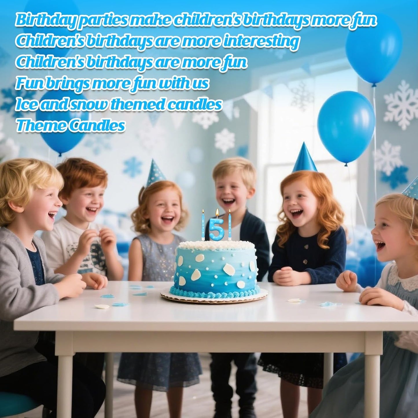 13PCS White and Blue Frozen Themed Party Birthday Candles Set - Blue Number Candles Snowflake Themed Decorations, Girls Party Supplies(Number 5)