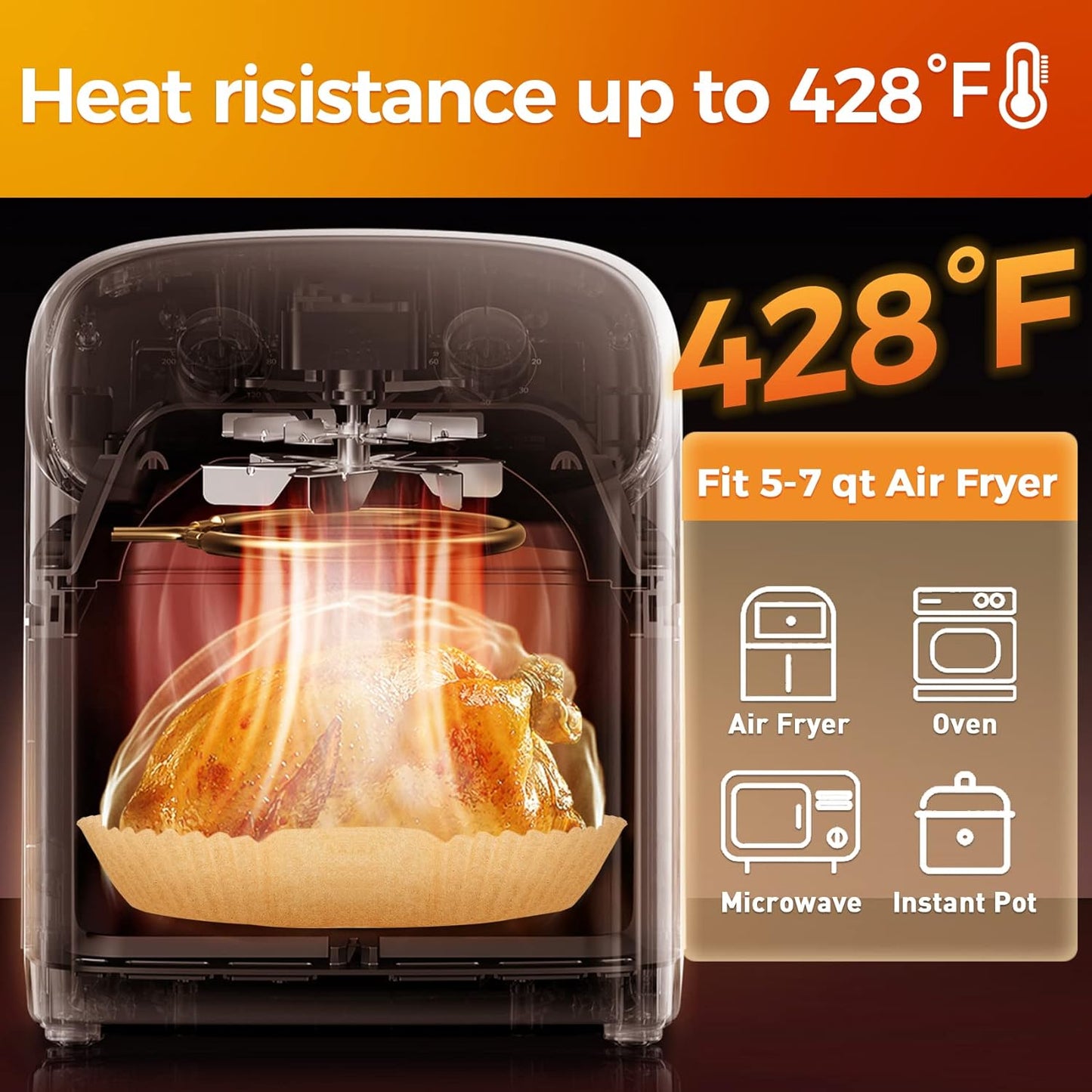 Air Fryer Paper Liners: 100Pcs Parchment Paper, 8" Air Fryer Liner Disposable for Microwave, Non-Stick Square Air Fryer Basket Liner