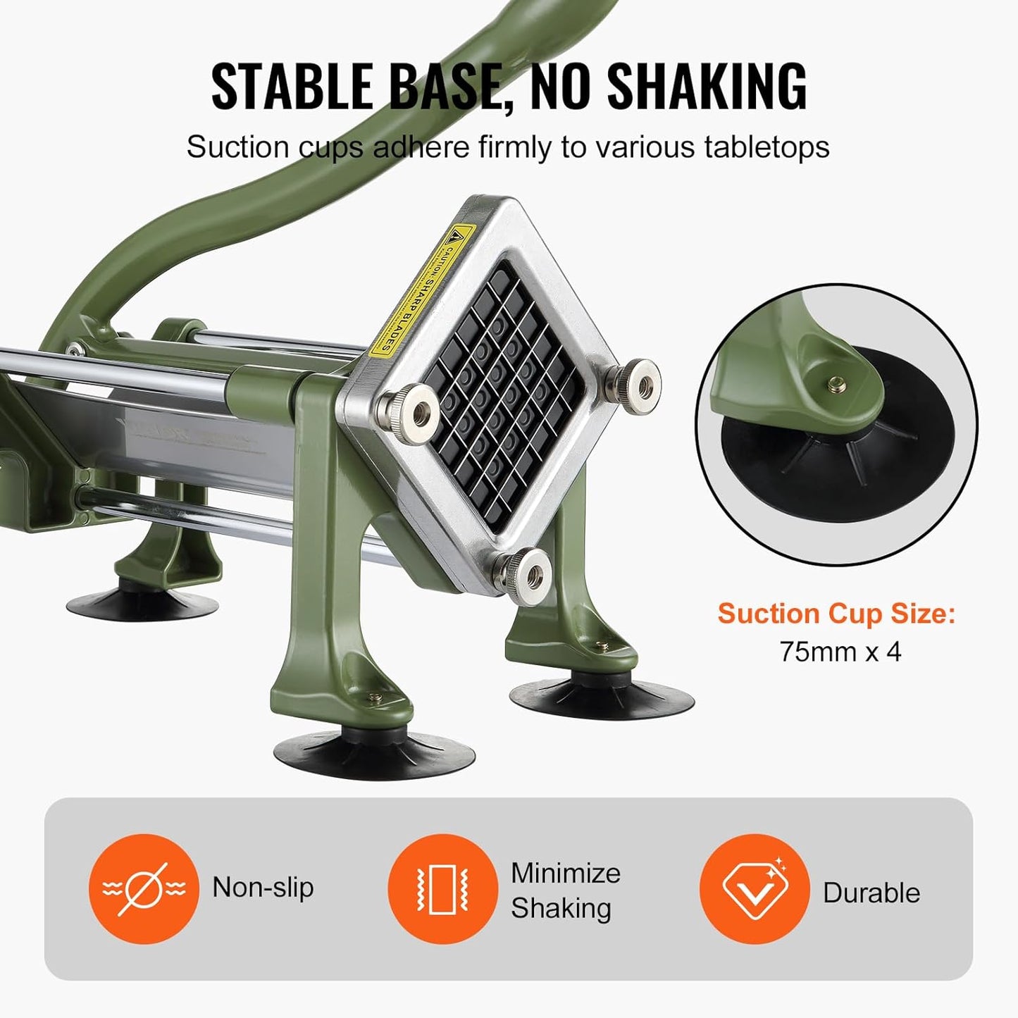 VEVOR French Fry Cutter, Potato Slicer with 1/2-Inch Stainless Steel Blade, Manual Potato Cutter Chopper with Suction Cups, Great for Potato, French Fries, Cucumber, Vegetables, Carrot