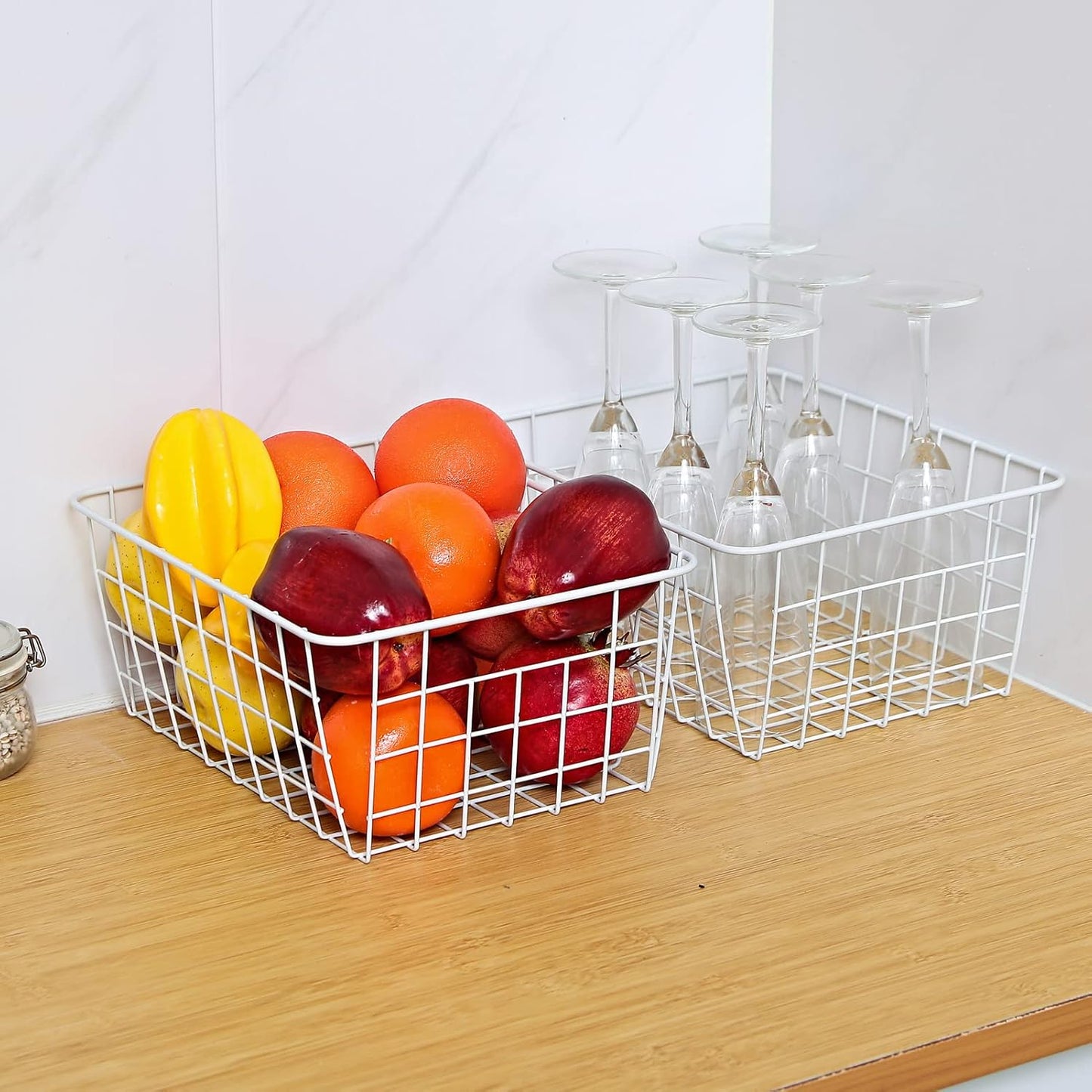 11" Upright Freezer Storage Baskets, White Wire Storage Bins Small Bakset for Freezer, Pantry, Bathroom Organizing, Set of 2