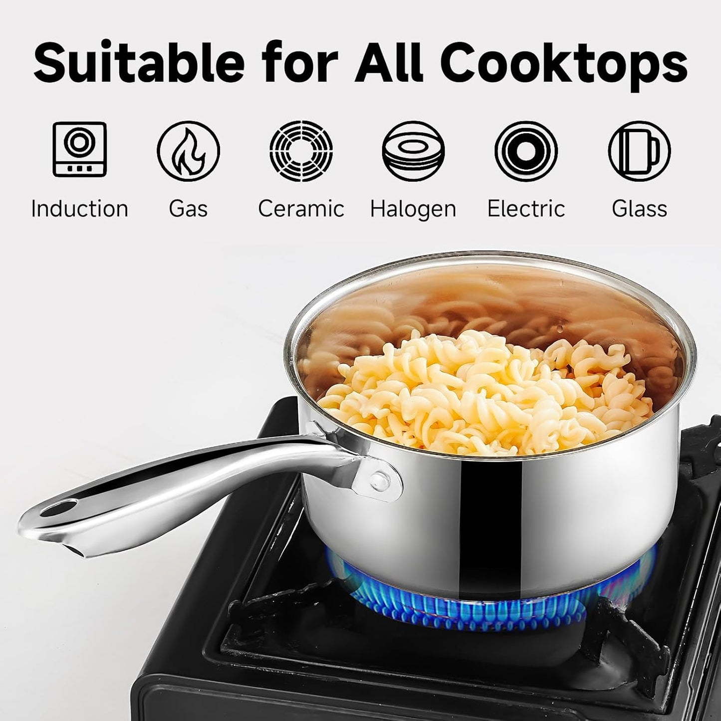 1Qt & 2Qt Stainless Steel Sauce Pan Set with Lid,4 Pcs Non Stick Saucepan,Small Kitchen Pots,Induction Compatible,PFOA FREE