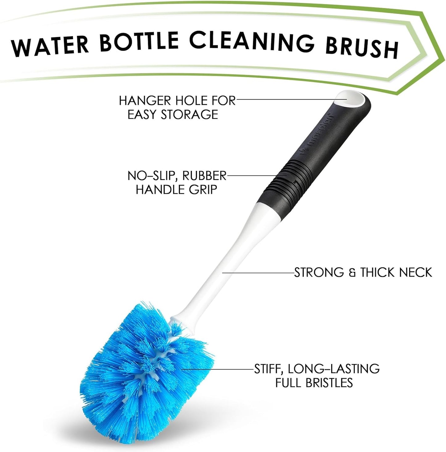 Dish Brush Set of 3 with Water Bottle Brush, Dish Scrub Brush and Scrubber Brush, Long Handle Kitchen Scrub Brushes for Dishes, Bottles, Cups, Pots, Pans and Sinks, Round Head