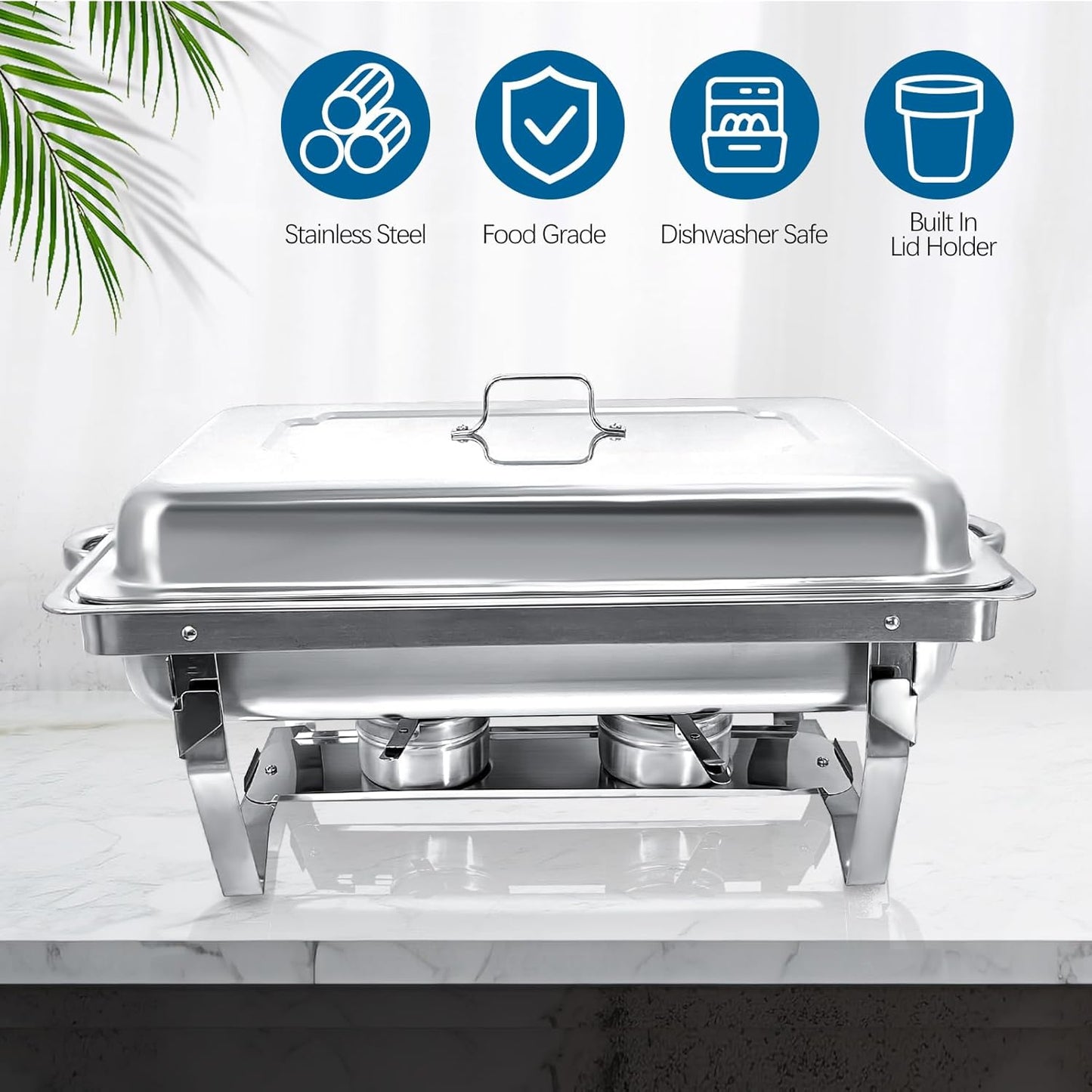 Chafing Dish for Buffet, 2 Pack Stainless Steel Chafing Servers Food Warmer Set with 8QT Half Size Food Pan for Kitchen Party Banquet Dining