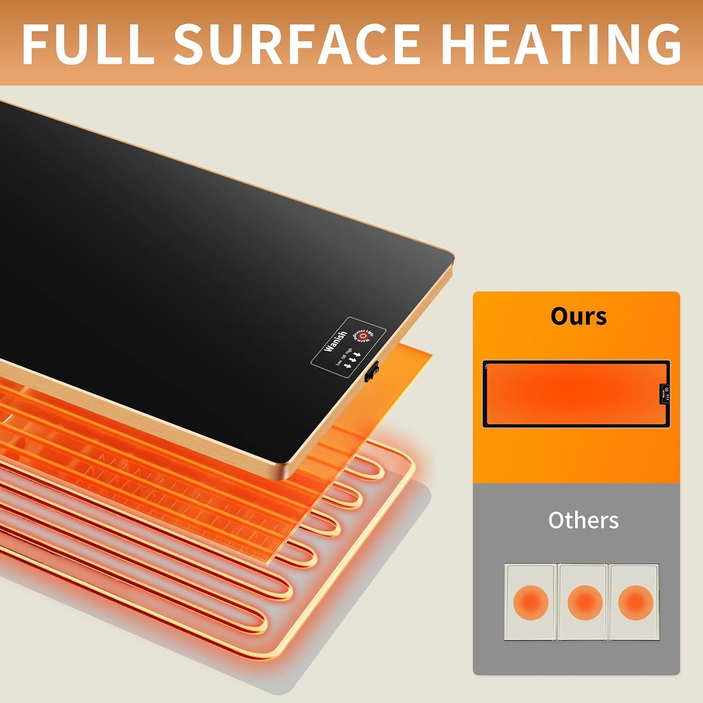 Electric Warming Tray (Extra Long 47”x12”)，Food Warmers for Parties Buffet with Thermostat&Full Surface Heating, Tempered Glass Warming Mat for Food, Temperature Adjustable Gold Edges Food Warming Mat