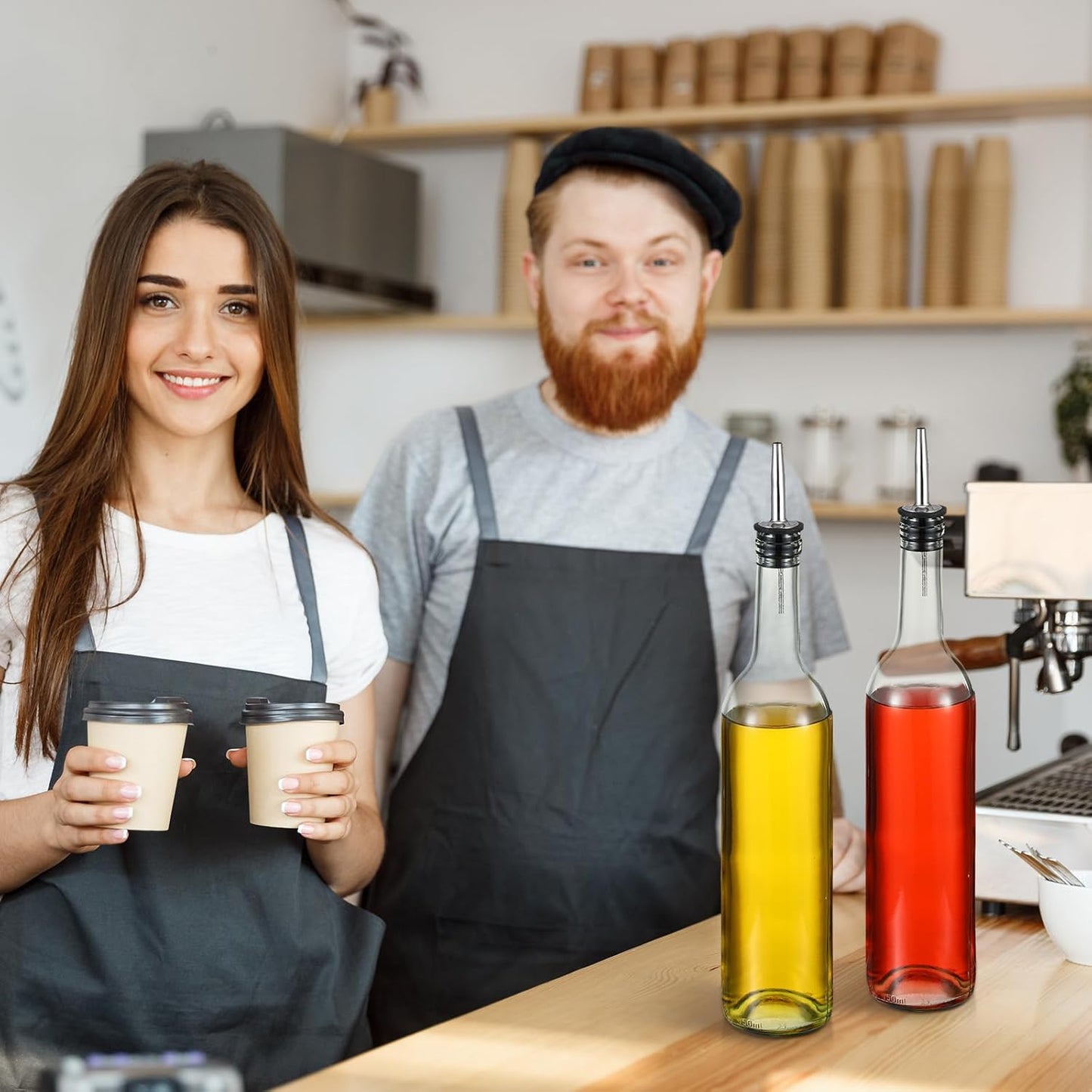 Maxdot 10 Pcs Long Neck Glass Bottles with Pourer Bordeaux Wine Bottle Clear Empty Wine Syrup Juice for Home Bar Liquor Juice Making Wedding Anniversary Party(Stainless)