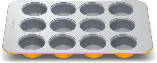 Caraway Non-Stick Ceramic 12-Cup Muffin Pan - Naturally Slick Ceramic Coating - Non-Toxic, PTFE & PFOA Free - Perfect for Cupcakes, Muffins, and More - Marigold