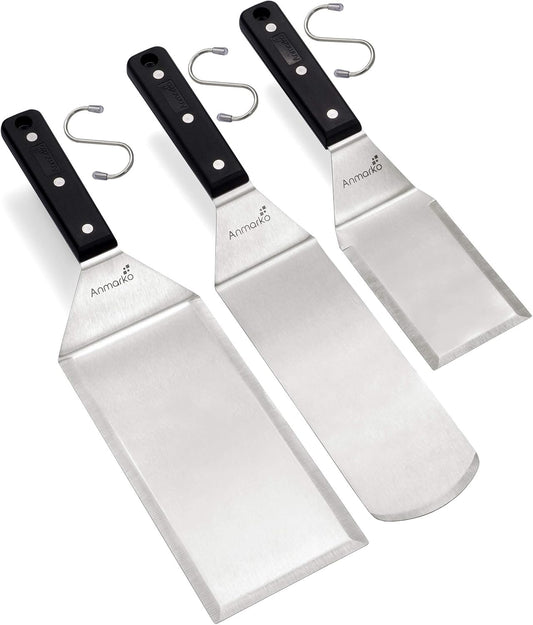Stainless Steel Spatula Set - Heavy Duty Spatula and Scraper - Great for Cast Iron Griddle BBQ Flat Top Grill - Commercial Grade