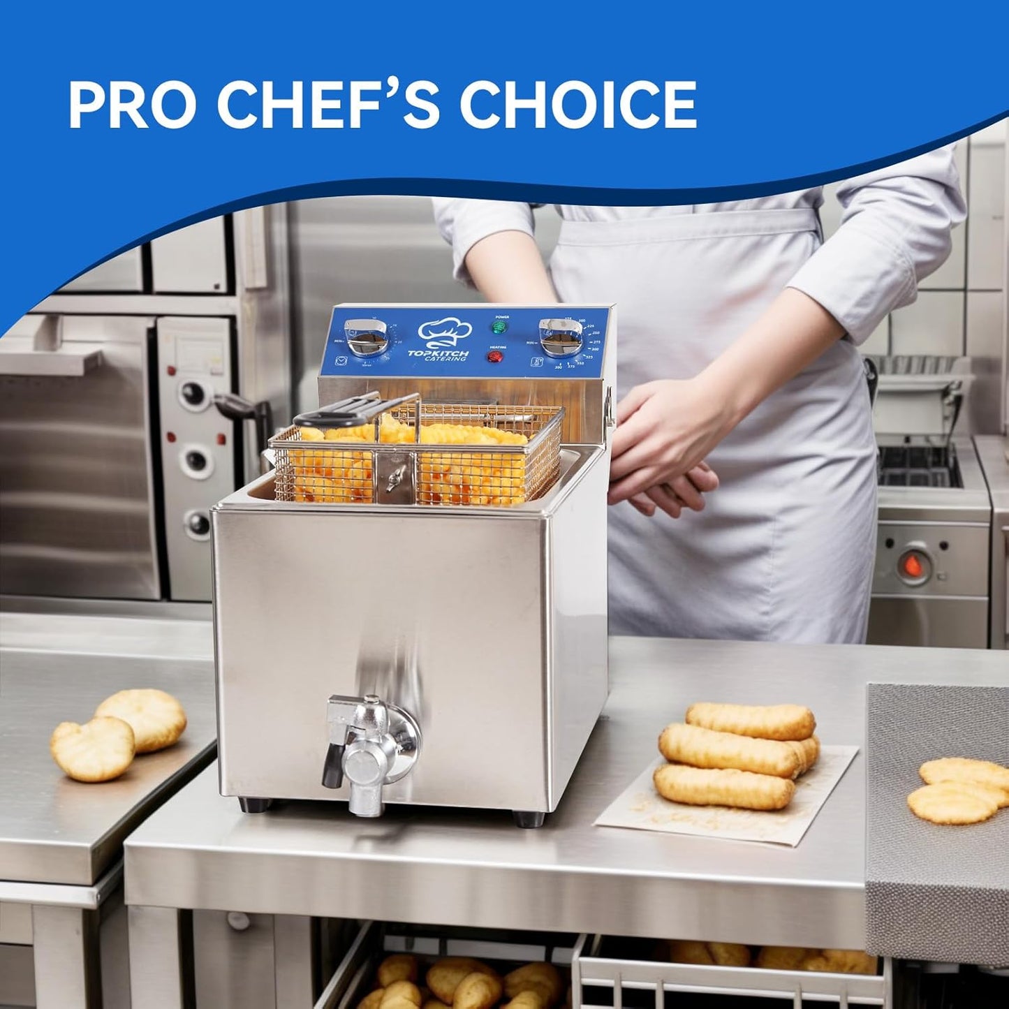 6.3Qt Electric Fryer with Oil Drain,30 Minutes Timer,Stretch forming oil tank,Lid and Solid Wire Mesh Basket,Light Duty Commercial Electric Countertop Deep Fryers-120V,1800W