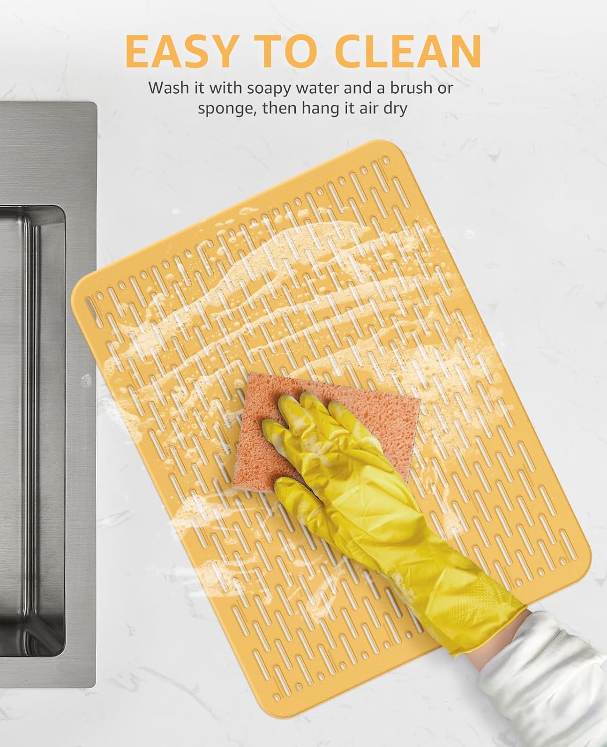 Bligli Mesh Sink Mat, 15.7 x 11.8inch Sink Prtector Mats for Kitchen Sinks, PVC Eco-Friendly Sink Protectors for Bottom of Sink, Fast Draining, Easy Cleaning, Clear Brown