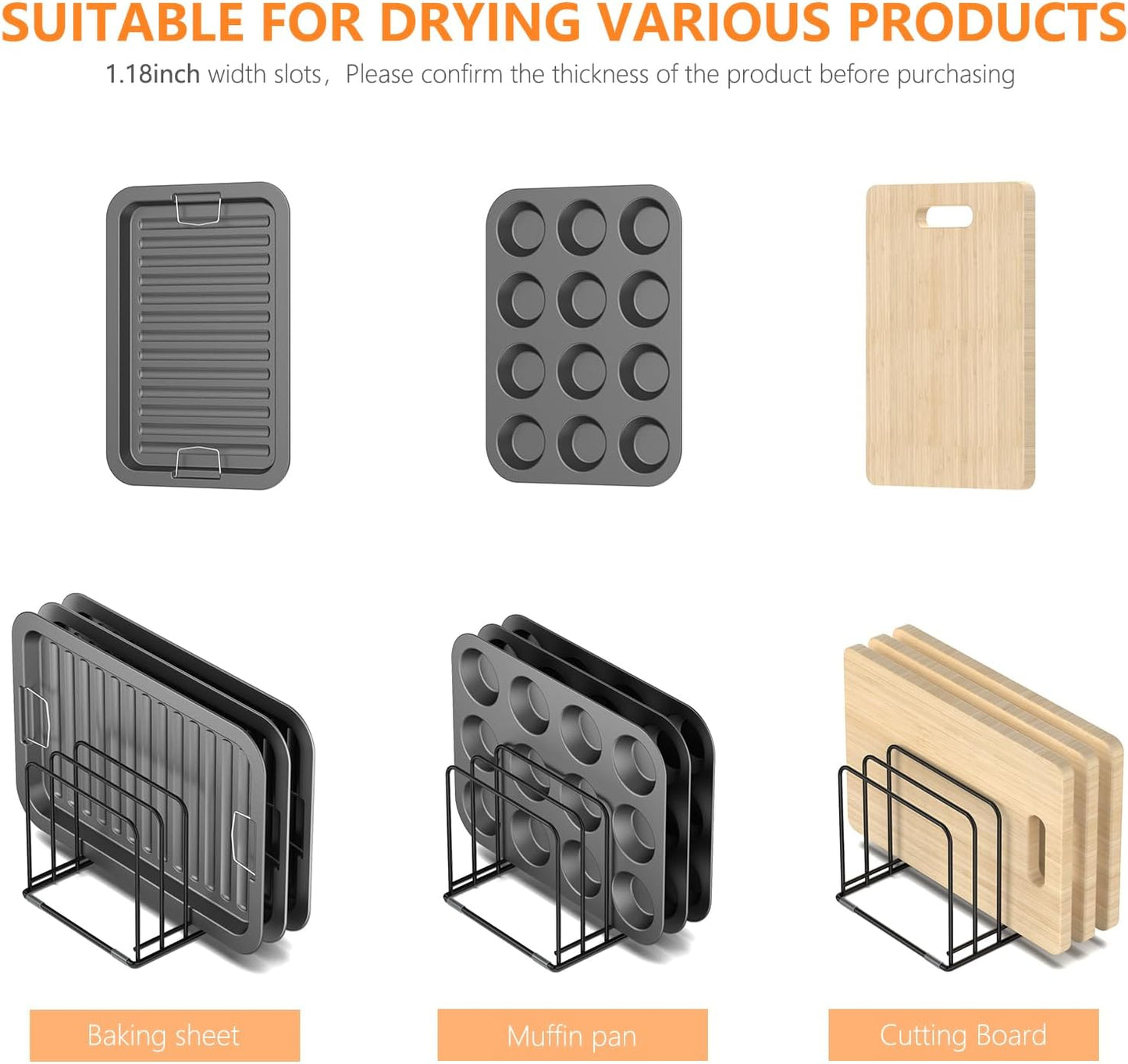 Kitchen Cabinet Organizer, Steel Cookware Holder, Divided Holder with 5 Slots for Skillets Baking Tray and Chopping Board Rack - Baking Pan Holder Storage (1 PC)